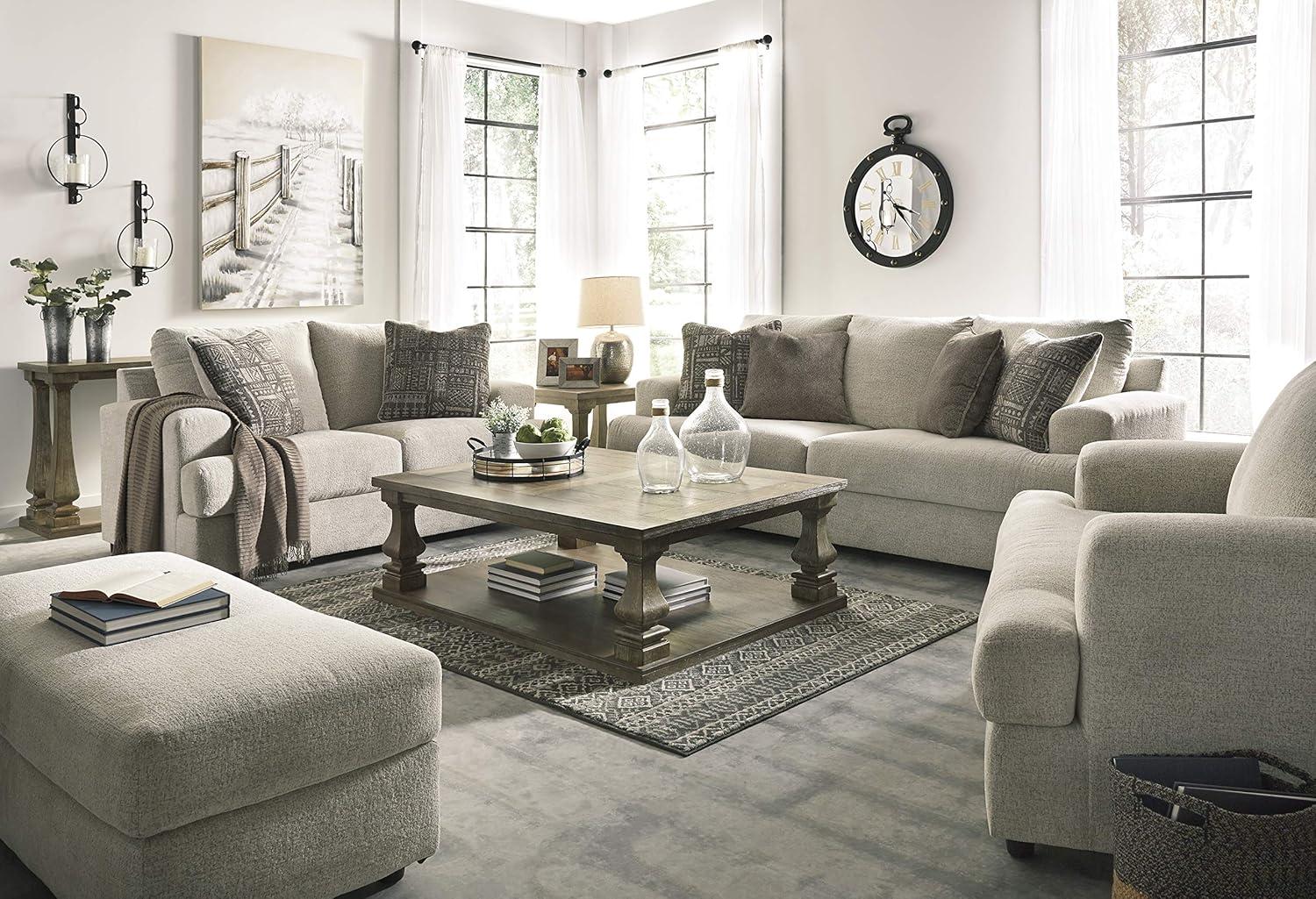 imageSignature Design by Ashley Soletren Contemporary Chenille Oversized Ottoman GrayCream