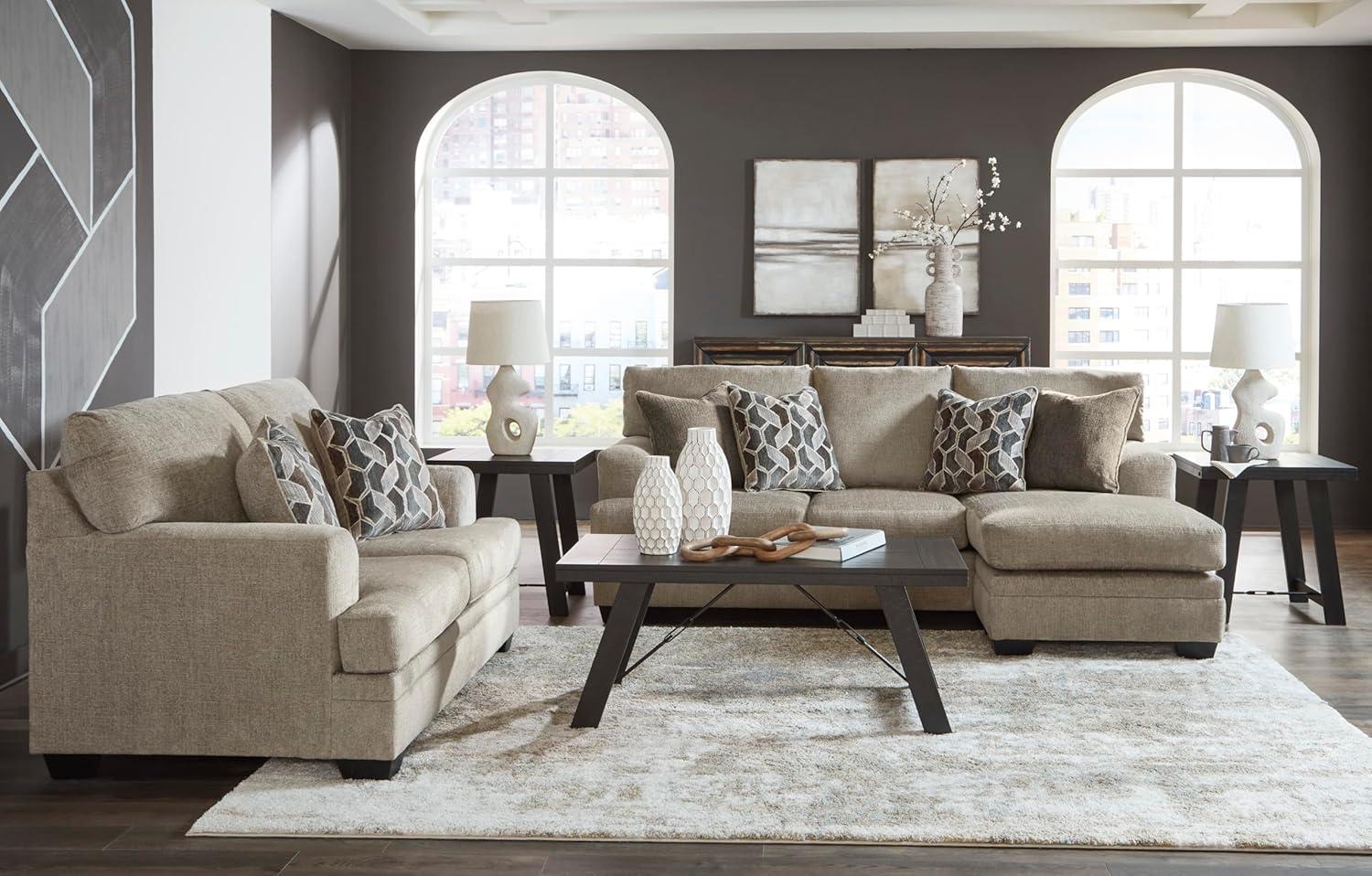 imageSignature Design by Ashley Stonemeade Casual RightArm Facing Sofa Chaise with 4 Toss Pillows Dark BrownLight Brown