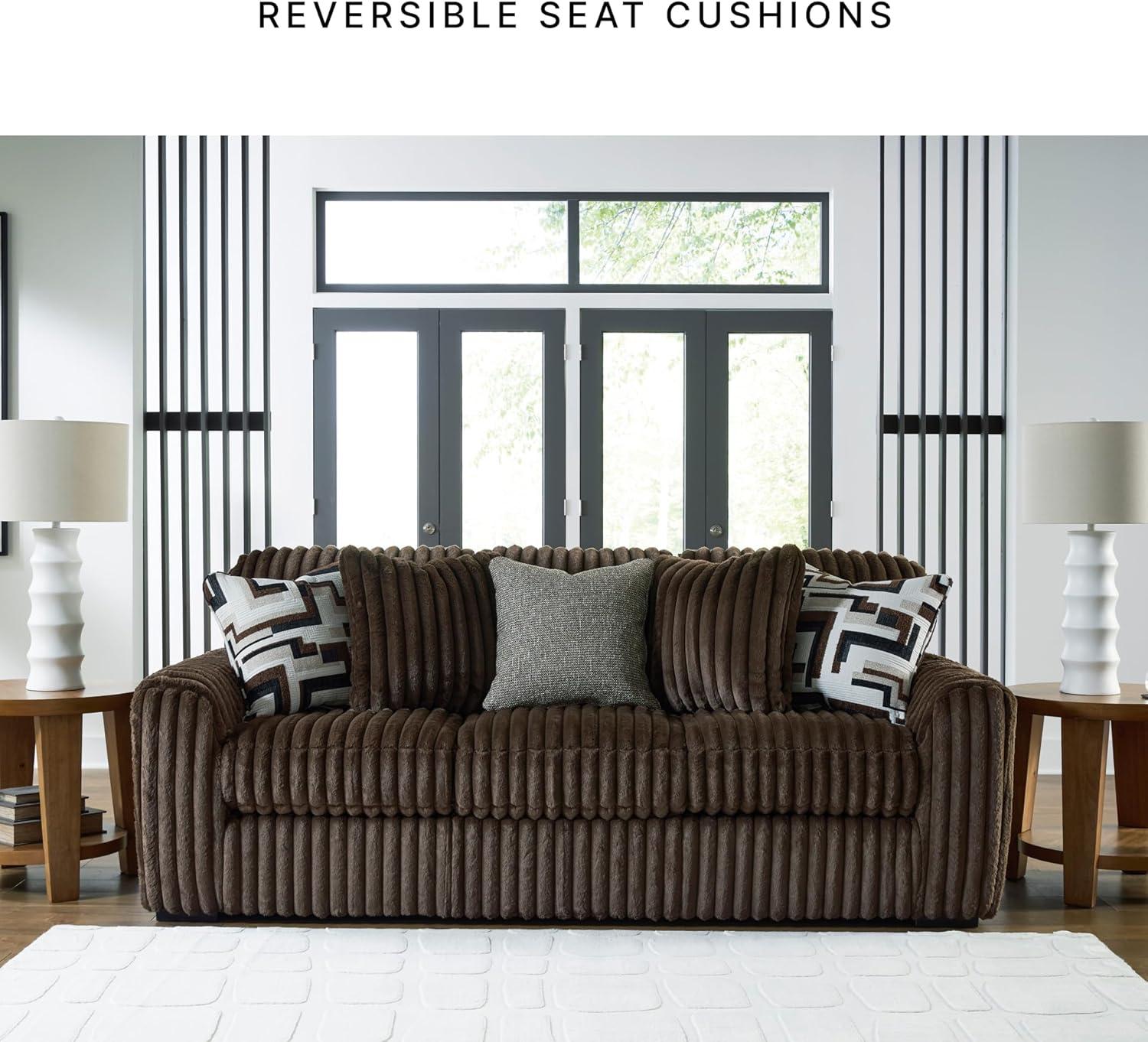 imageSignature Design by Ashley Stonemeade Casual RightArm Facing Sofa Chaise with 4 Toss Pillows Dark BrownLight Brown