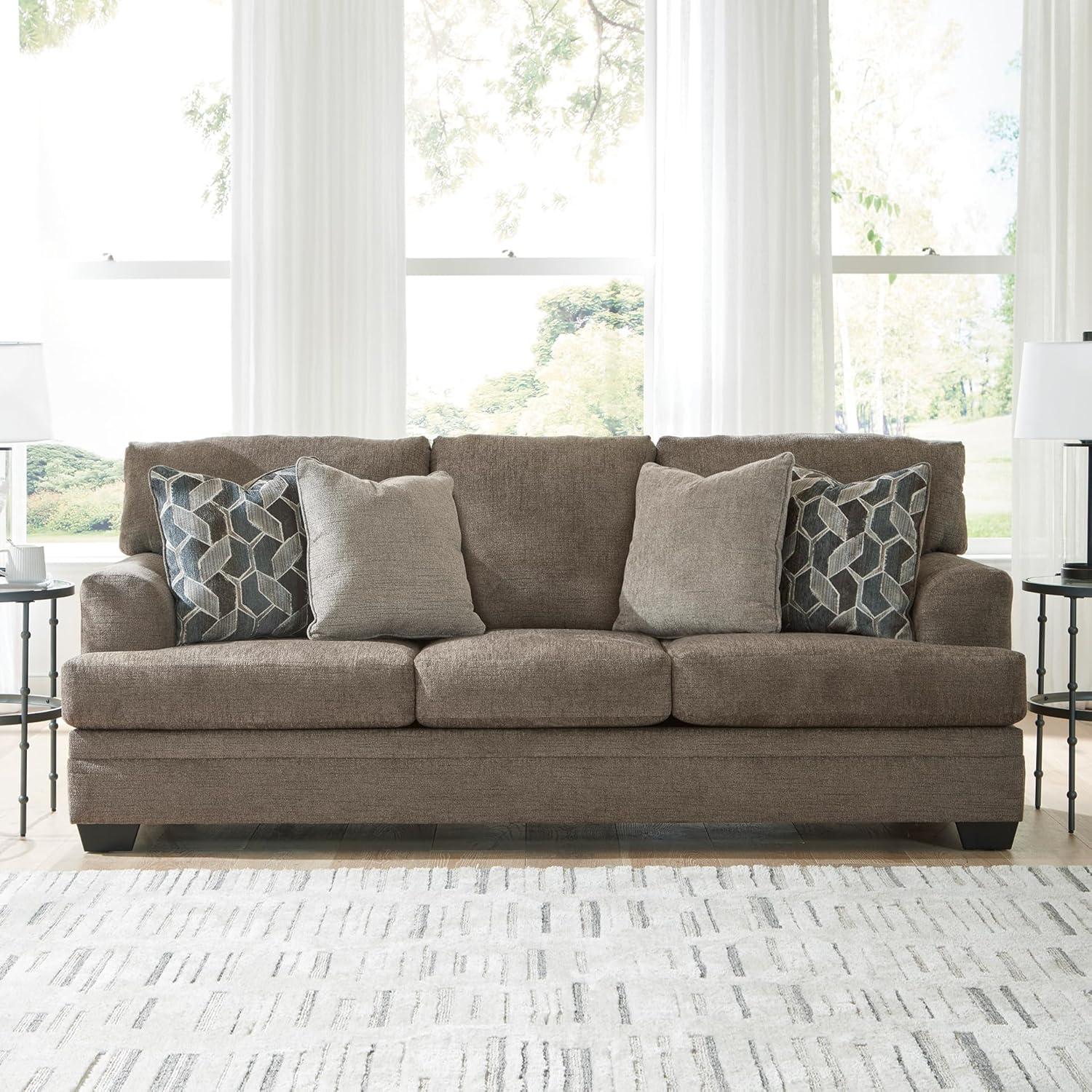 imageSignature Design by Ashley Stonemeade Contemporary Sofa Sleeper with Folding Gel Memory Foam Mattress Reversible Cushions and 4 Accent Pillows Queen Dark Brown