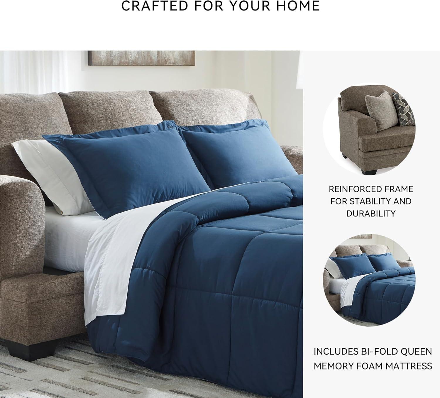 imageSignature Design by Ashley Stonemeade Contemporary Sofa Sleeper with Folding Gel Memory Foam Mattress Reversible Cushions and 4 Accent Pillows Queen Dark Brown