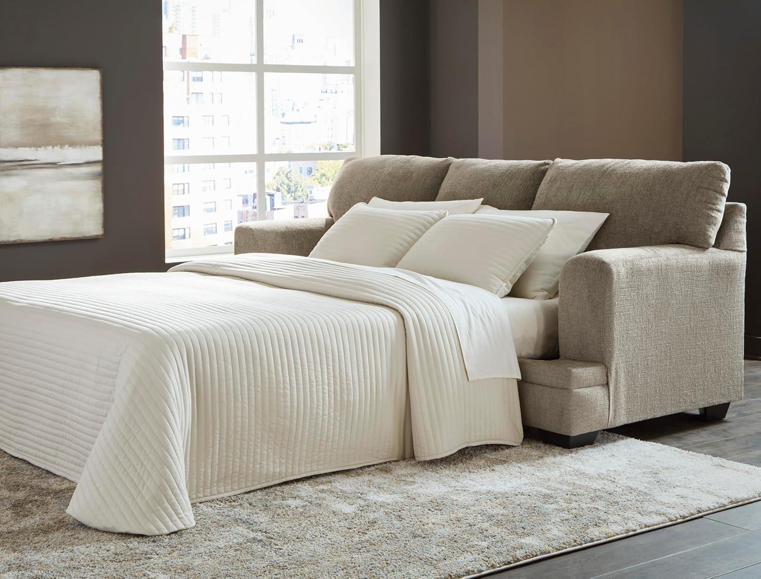 imageSignature Design by Ashley Stonemeade Contemporary Sofa Sleeper with Folding Gel Memory Foam Mattress Reversible Cushions and 4 Accent Pillows Queen Light Brown