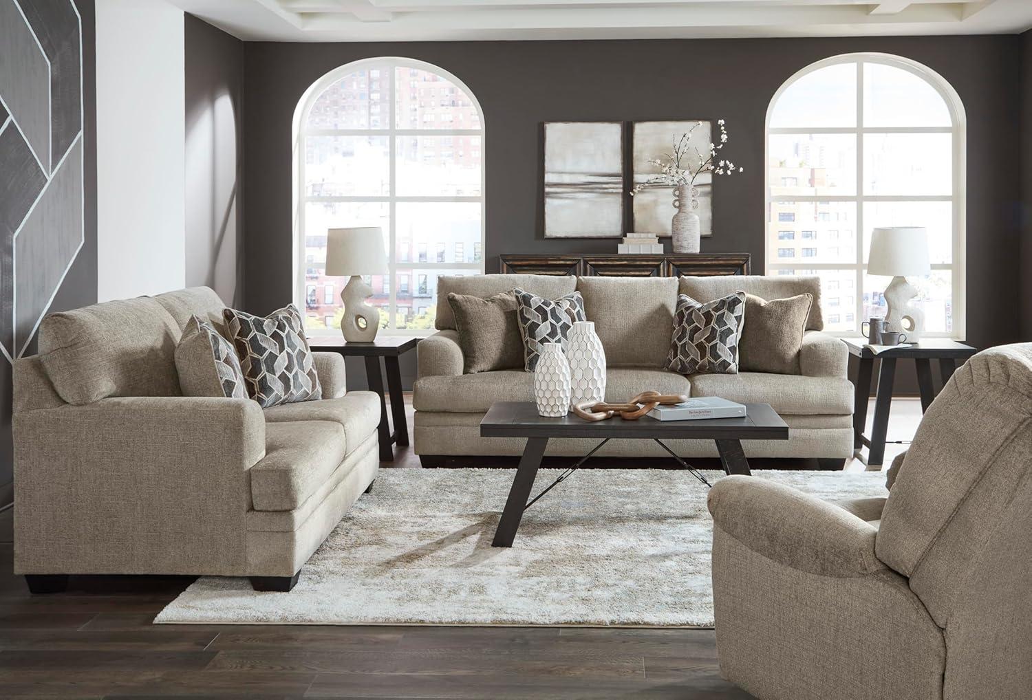 imageSignature Design by Ashley Stonemeade Contemporary Sofa Sleeper with Folding Gel Memory Foam Mattress Reversible Cushions and 4 Accent Pillows Queen Light Brown