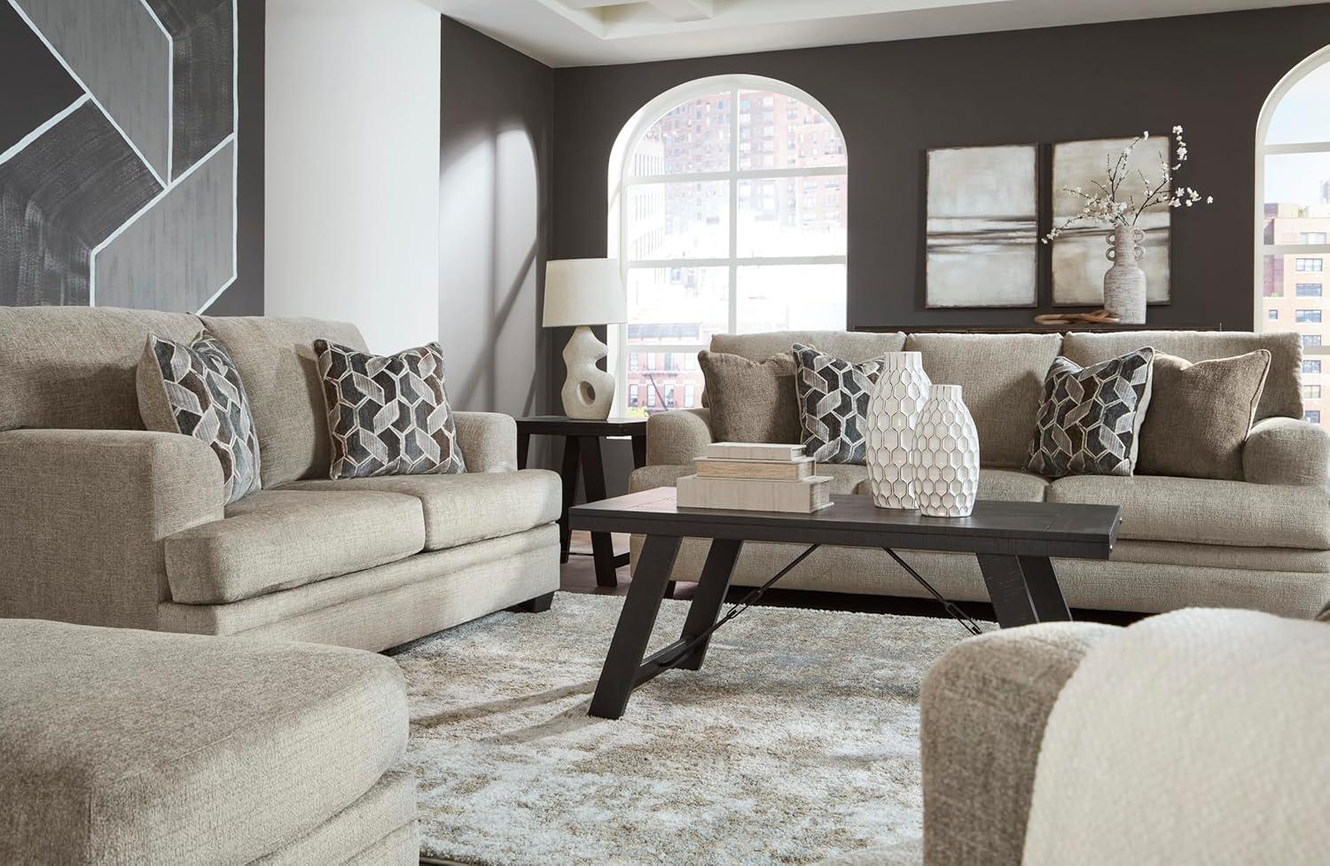 imageSignature Design by Ashley Stonemeade Contemporary Sofa Sleeper with Folding Gel Memory Foam Mattress Reversible Cushions and 4 Accent Pillows Queen Light Brown