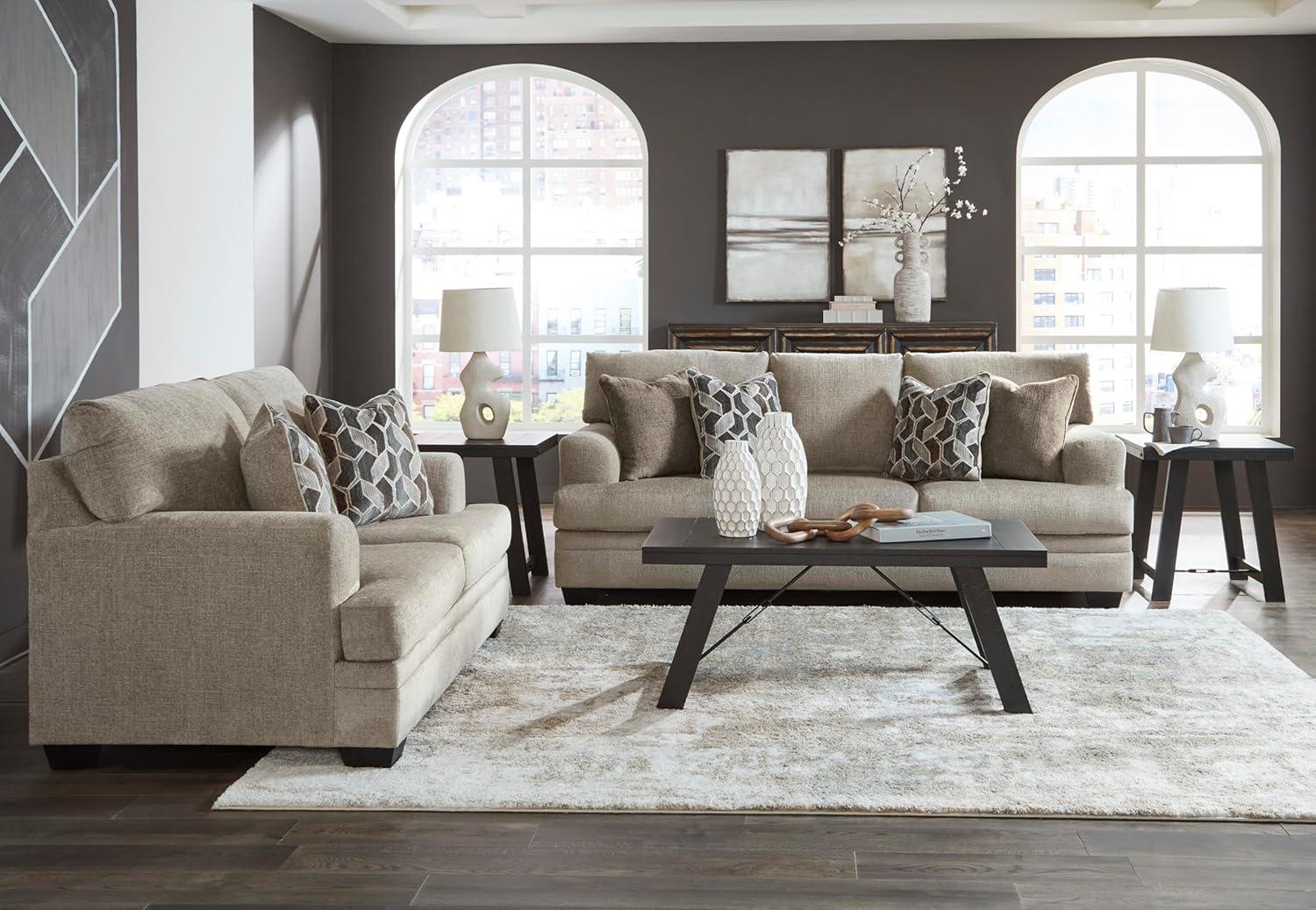 imageSignature Design by Ashley Stonemeade Contemporary Sofa Sleeper with Folding Gel Memory Foam Mattress Reversible Cushions and 4 Accent Pillows Queen Light Brown