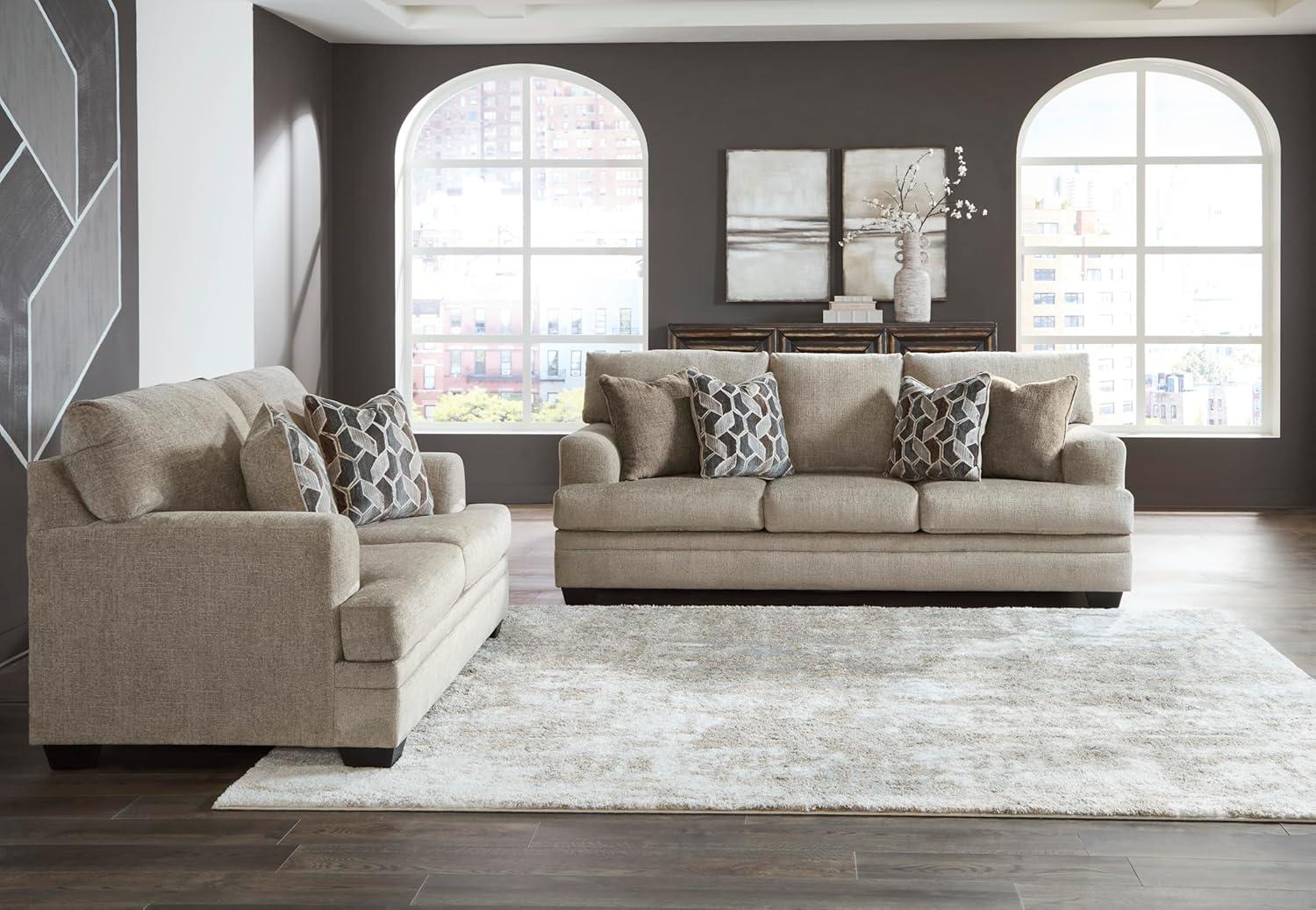 imageSignature Design by Ashley Stonemeade Contemporary Sofa Sleeper with Folding Gel Memory Foam Mattress Reversible Cushions and 4 Accent Pillows Queen Light Brown