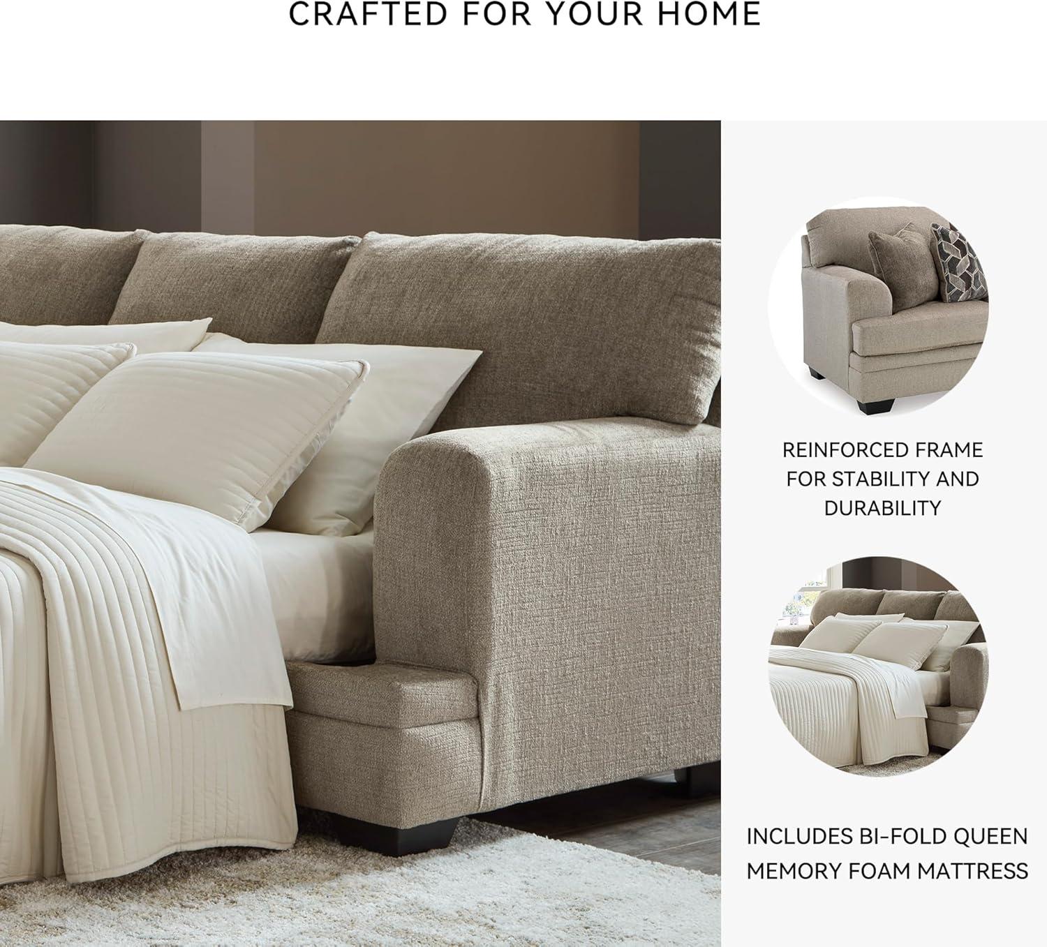 imageSignature Design by Ashley Stonemeade Contemporary Sofa Sleeper with Folding Gel Memory Foam Mattress Reversible Cushions and 4 Accent Pillows Queen Light Brown