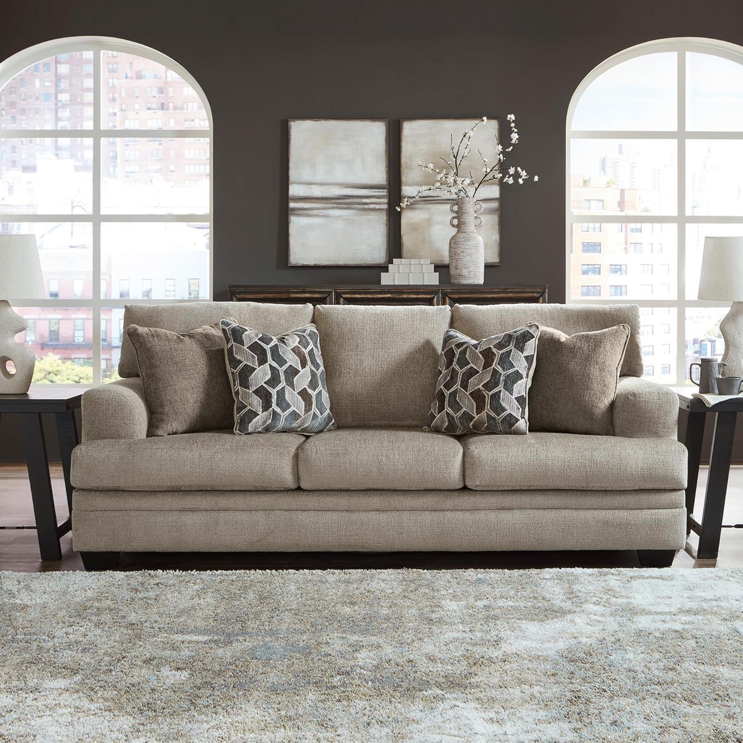 imageSignature Design by Ashley Stonemeade Contemporary Sofa Sleeper with Folding Gel Memory Foam Mattress Reversible Cushions and 4 Accent Pillows Queen Light Brown