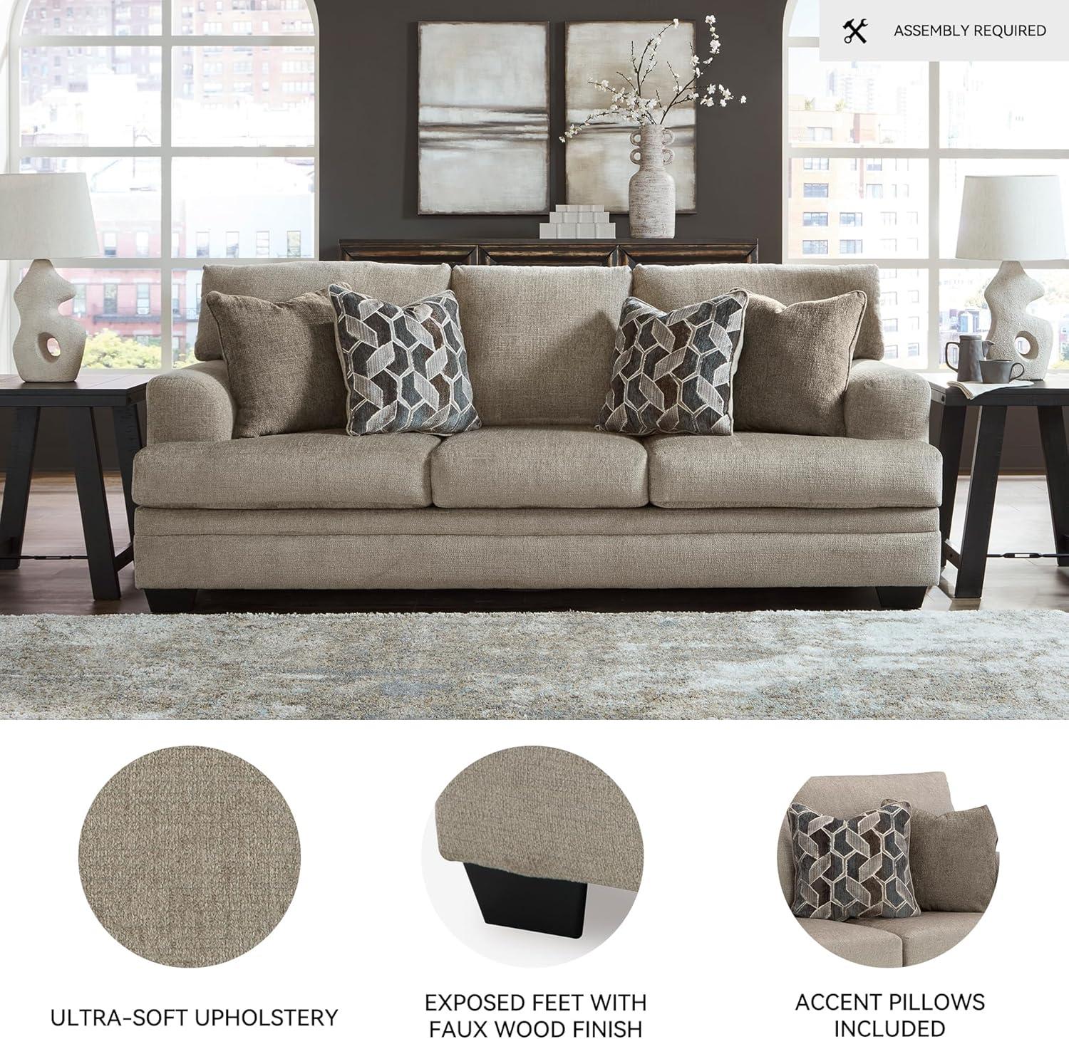 imageSignature Design by Ashley Stonemeade Contemporary Sofa Sleeper with Folding Gel Memory Foam Mattress Reversible Cushions and 4 Accent Pillows Queen Light Brown