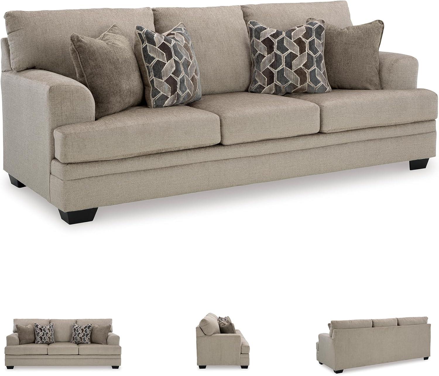 imageSignature Design by Ashley Stonemeade Contemporary Sofa Sleeper with Folding Gel Memory Foam Mattress Reversible Cushions and 4 Accent Pillows Queen Light Brown