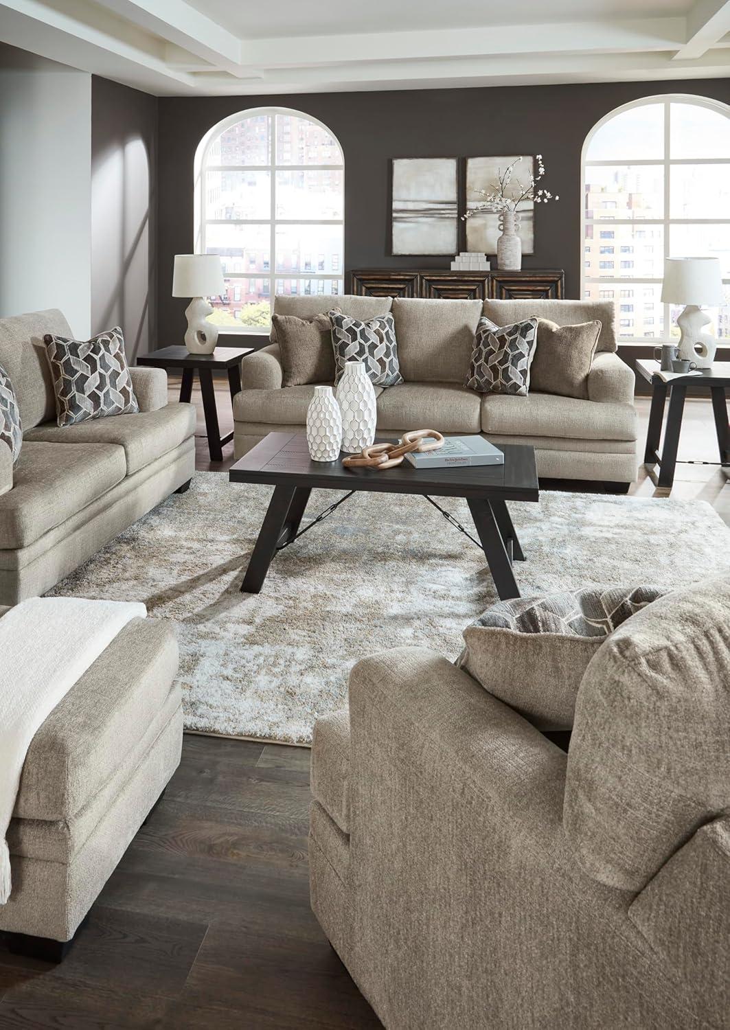 imageSignature Design by Ashley Stonemeade Contemporary Sofa Sleeper with Folding Gel Memory Foam Mattress Reversible Cushions and 4 Accent Pillows Queen Light Brown