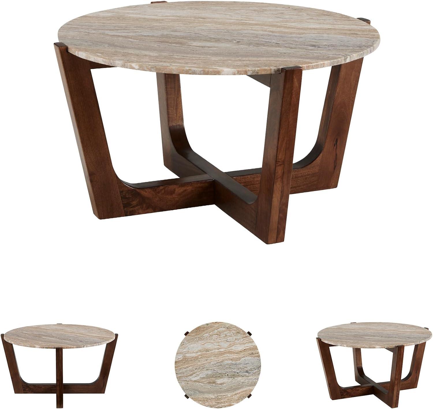 imageSignature Design by Ashley Tanidore Casual Solid Mango Wood Coffee Table with Marble Top Dark Brown ampamp Beige