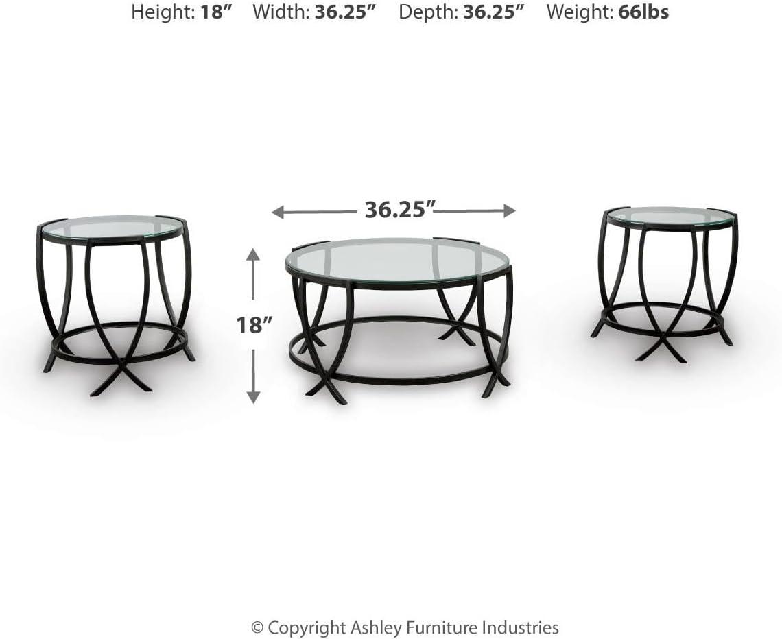 imageSignature Design by Ashley Tarrin Contemporary Glass Top Round 3Piece Table Set Includes Coffee Table and 2 End Tables Black