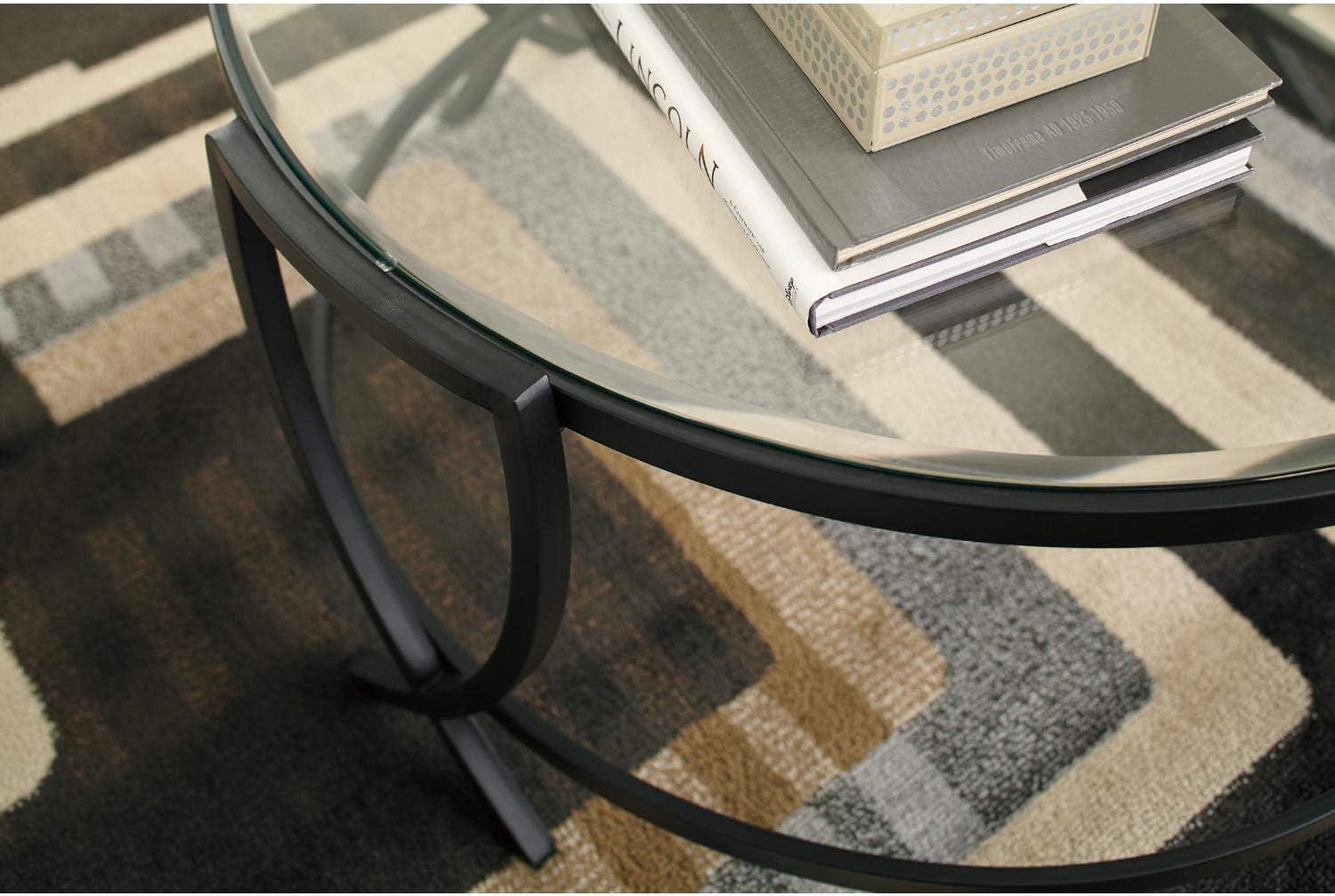 imageSignature Design by Ashley Tarrin Contemporary Glass Top Round 3Piece Table Set Includes Coffee Table and 2 End Tables Black
