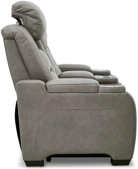 imageSignature Design by Ashley The ManDen Leather Power Reclining Loveseat with Center Console Adjustable Headrest ampamp Wireless Charging GrayGrey