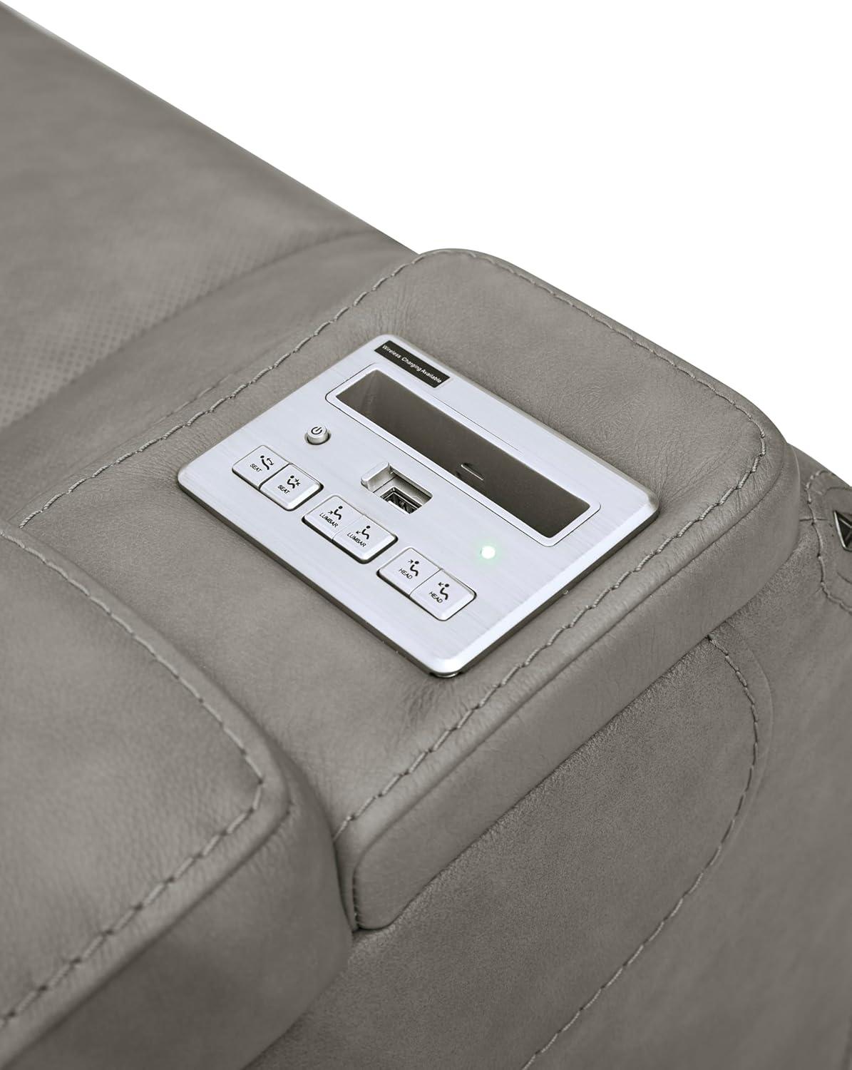 imageSignature Design by Ashley The ManDen Leather Power Reclining Loveseat with Center Console Adjustable Headrest ampamp Wireless Charging GrayGrey