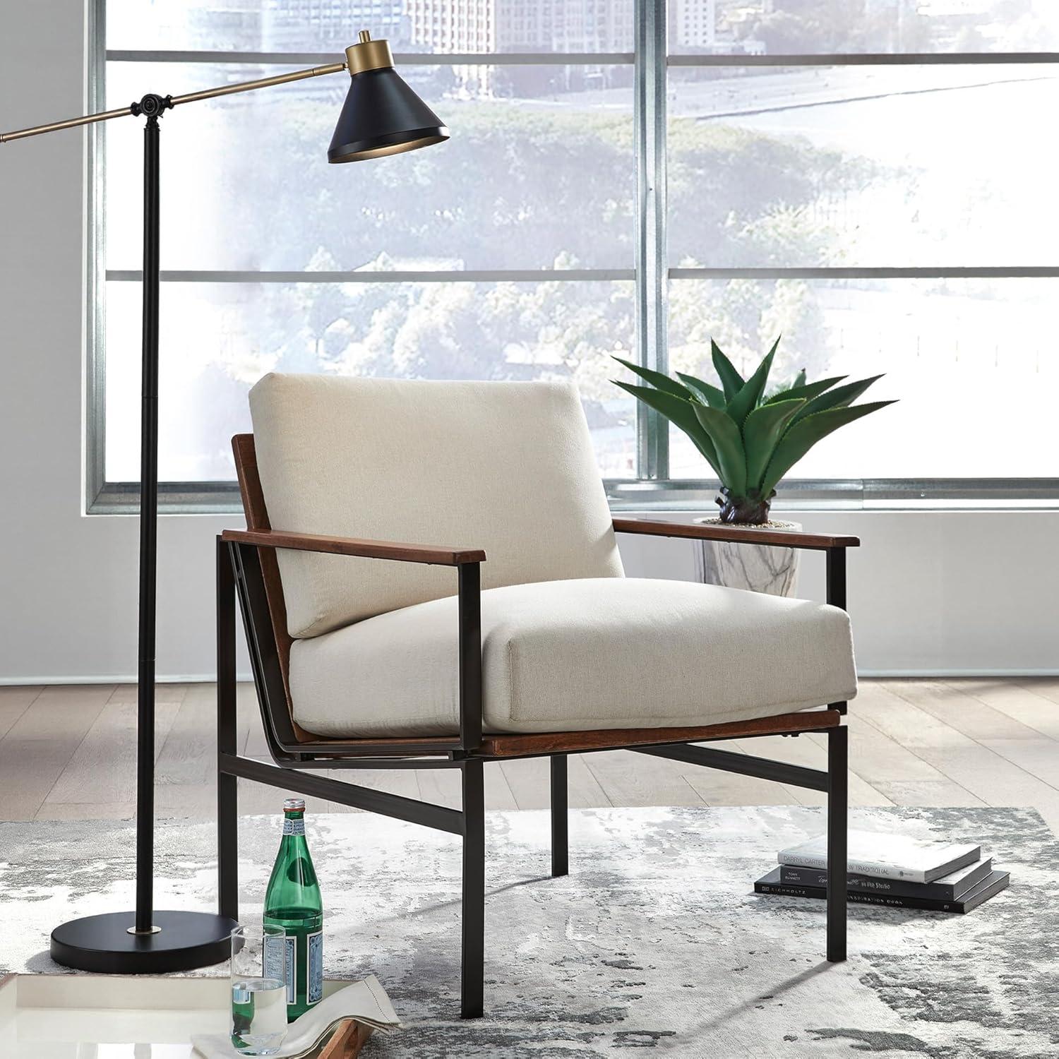 imageSignature Design by Ashley Tilden MidCentury Modern Accent Chair Ivory ampamp BlackCream
