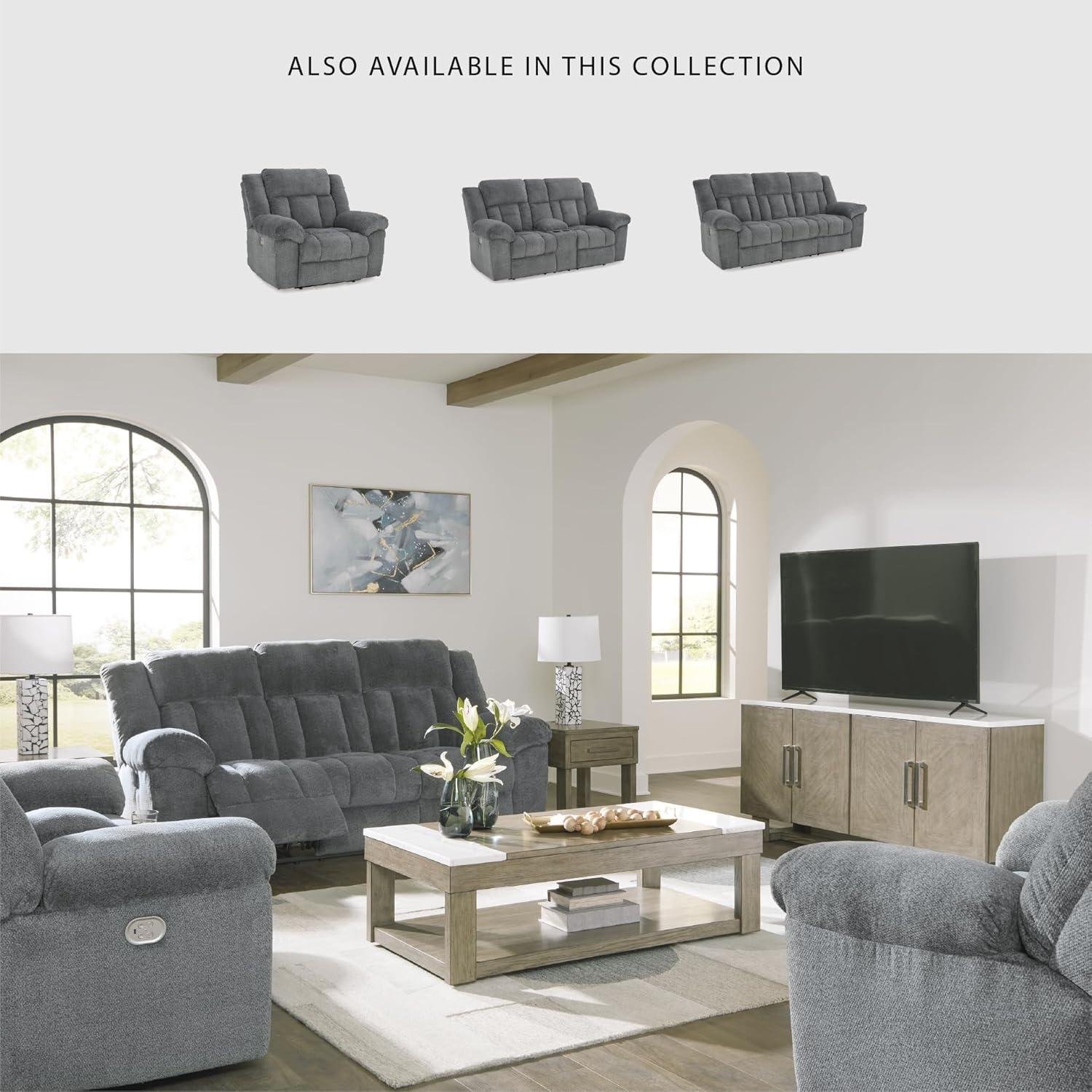 imageSignature Design by Ashley TipOff Classic Wall Hugger Power Recliner with Adjustable Headrest and USB Ports Light BrownGrey