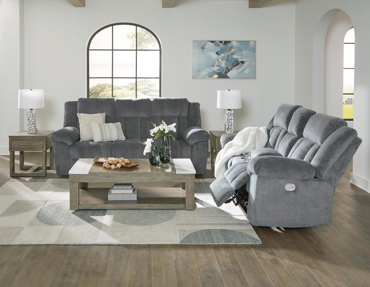 imageSignature Design by Ashley TipOff Classic Wall Hugger Power Recliner with Adjustable Headrest and USB Ports Light BrownGrey