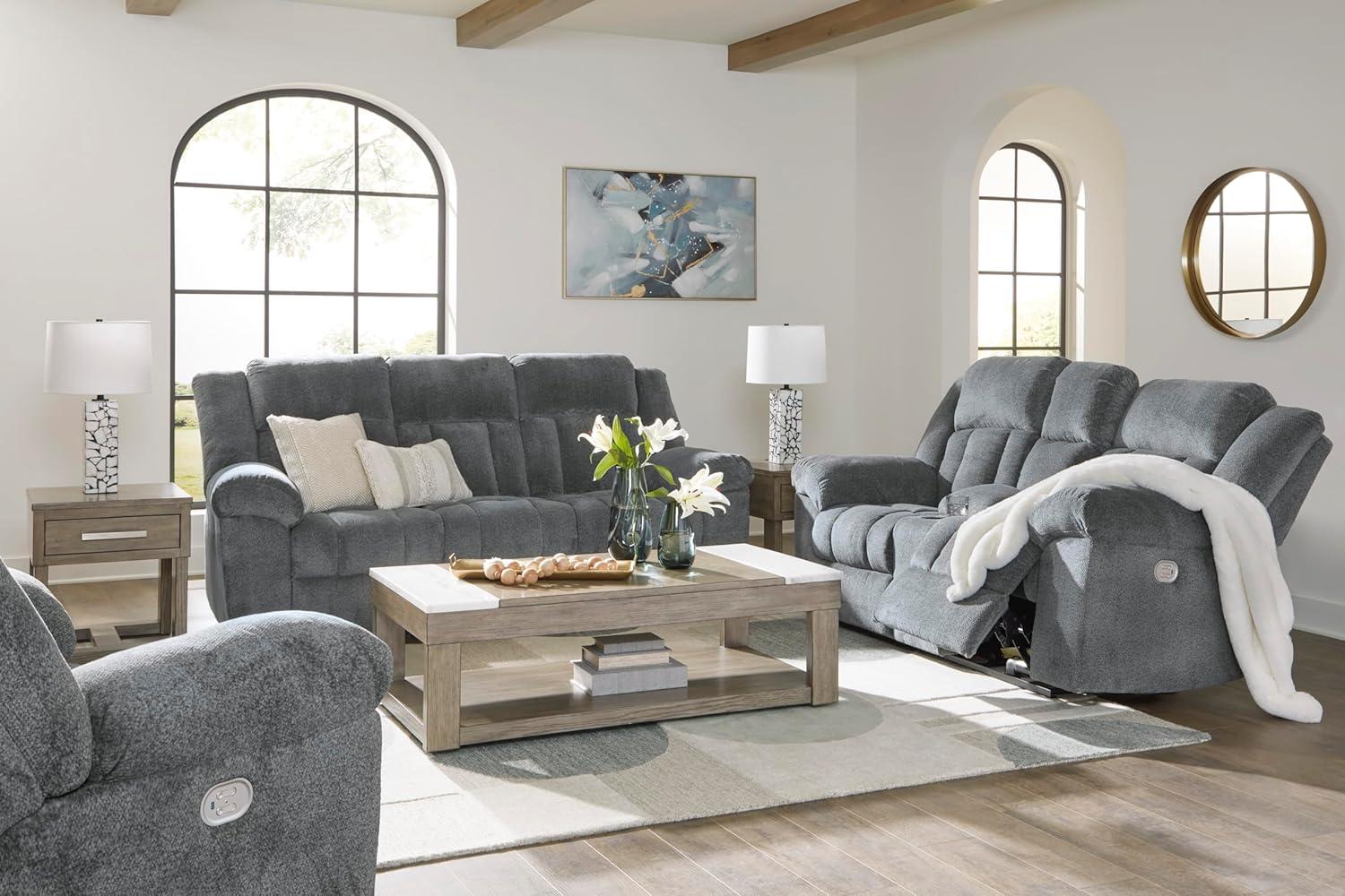 imageSignature Design by Ashley TipOff Classic Wall Hugger Power Recliner with Adjustable Headrest and USB Ports Light BrownGrey