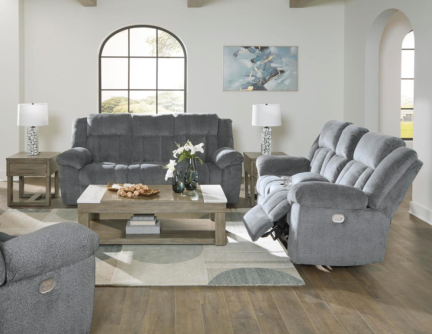 imageSignature Design by Ashley TipOff Classic Wall Hugger Power Recliner with Adjustable Headrest and USB Ports Light BrownGrey