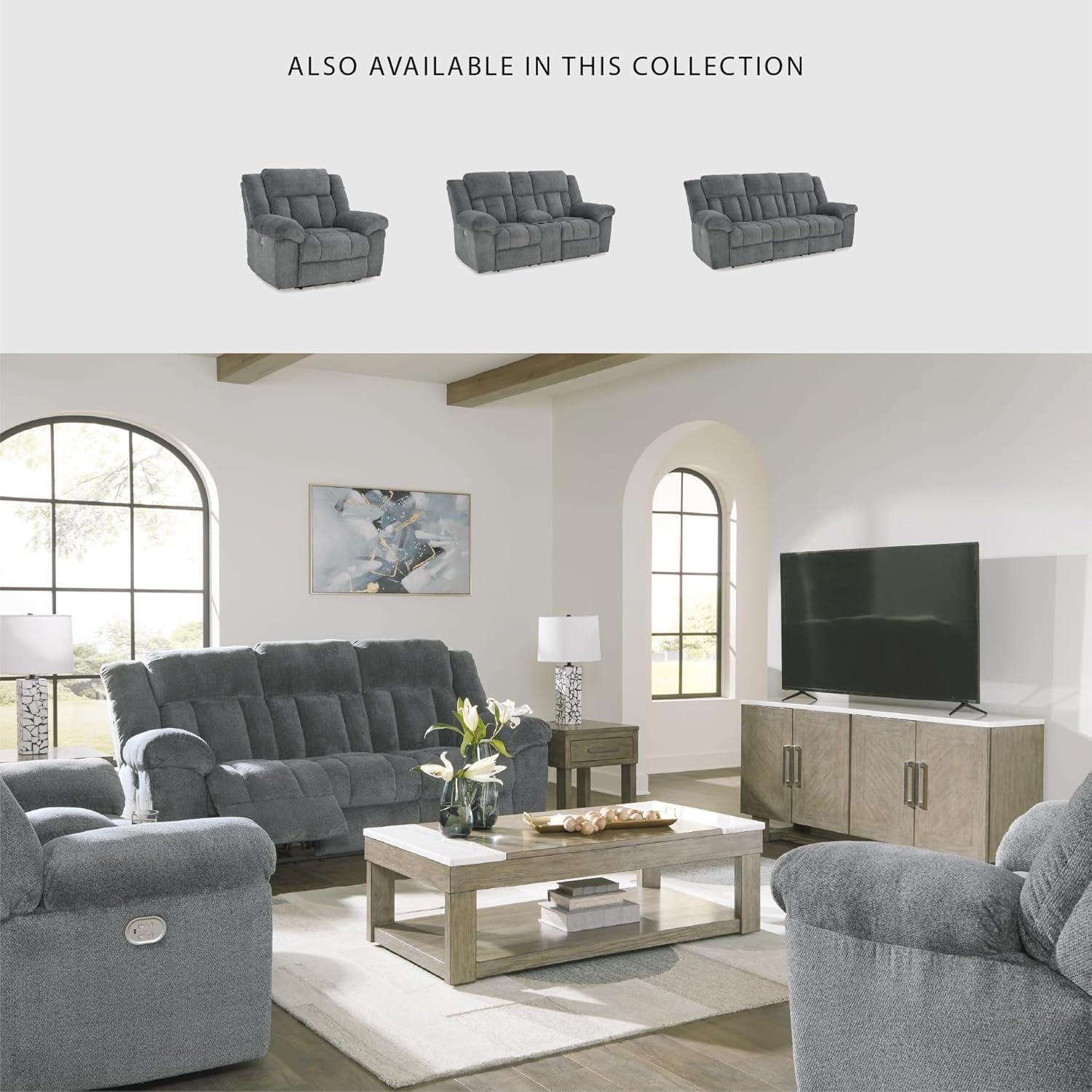 imageSignature Design by Ashley TipOff Classic Wall Hugger Power Recliner with Adjustable Headrest and USB Ports Light BrownGrey
