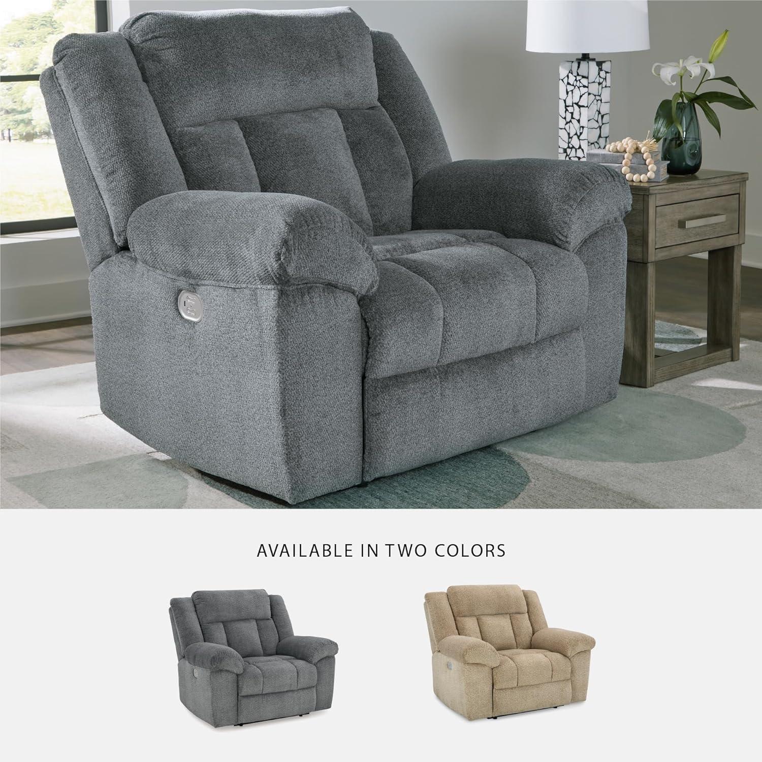 imageSignature Design by Ashley TipOff Classic Wall Hugger Power Recliner with Adjustable Headrest and USB Ports Light BrownGrey