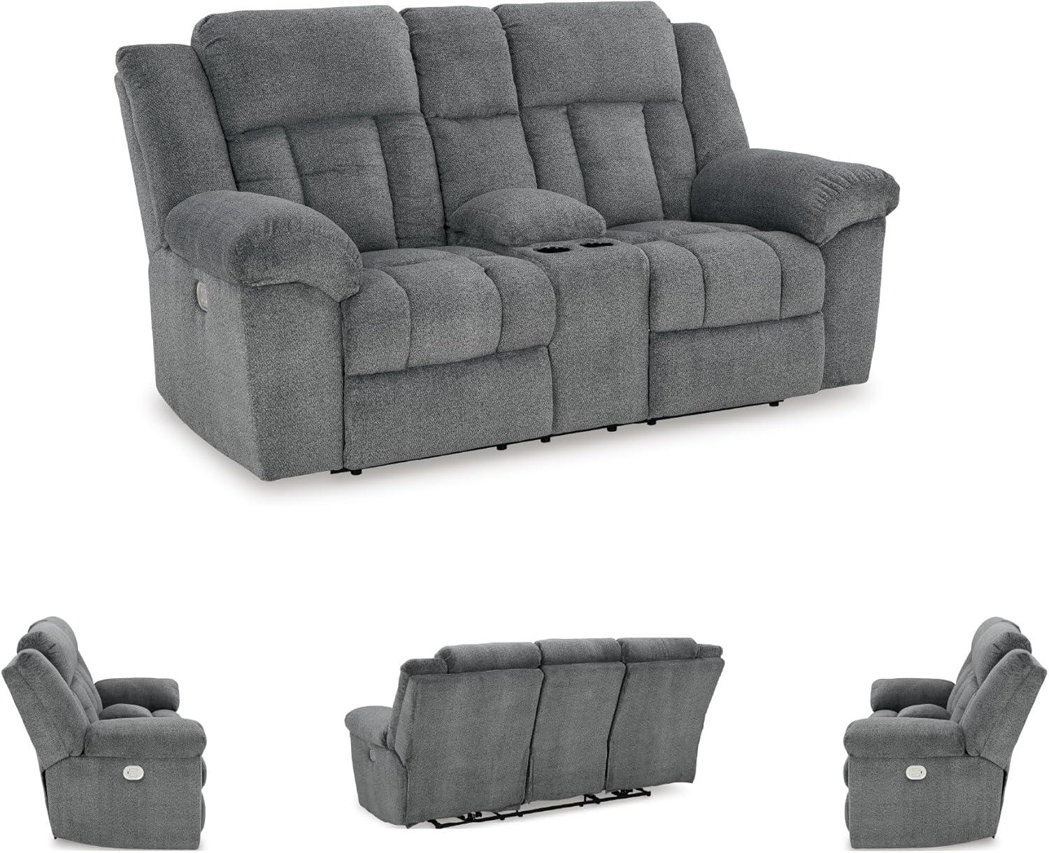 imageSignature Design by Ashley TipOff Classic Wall Hugger Power Recliner with Adjustable Headrest and USB Ports Light BrownGrey