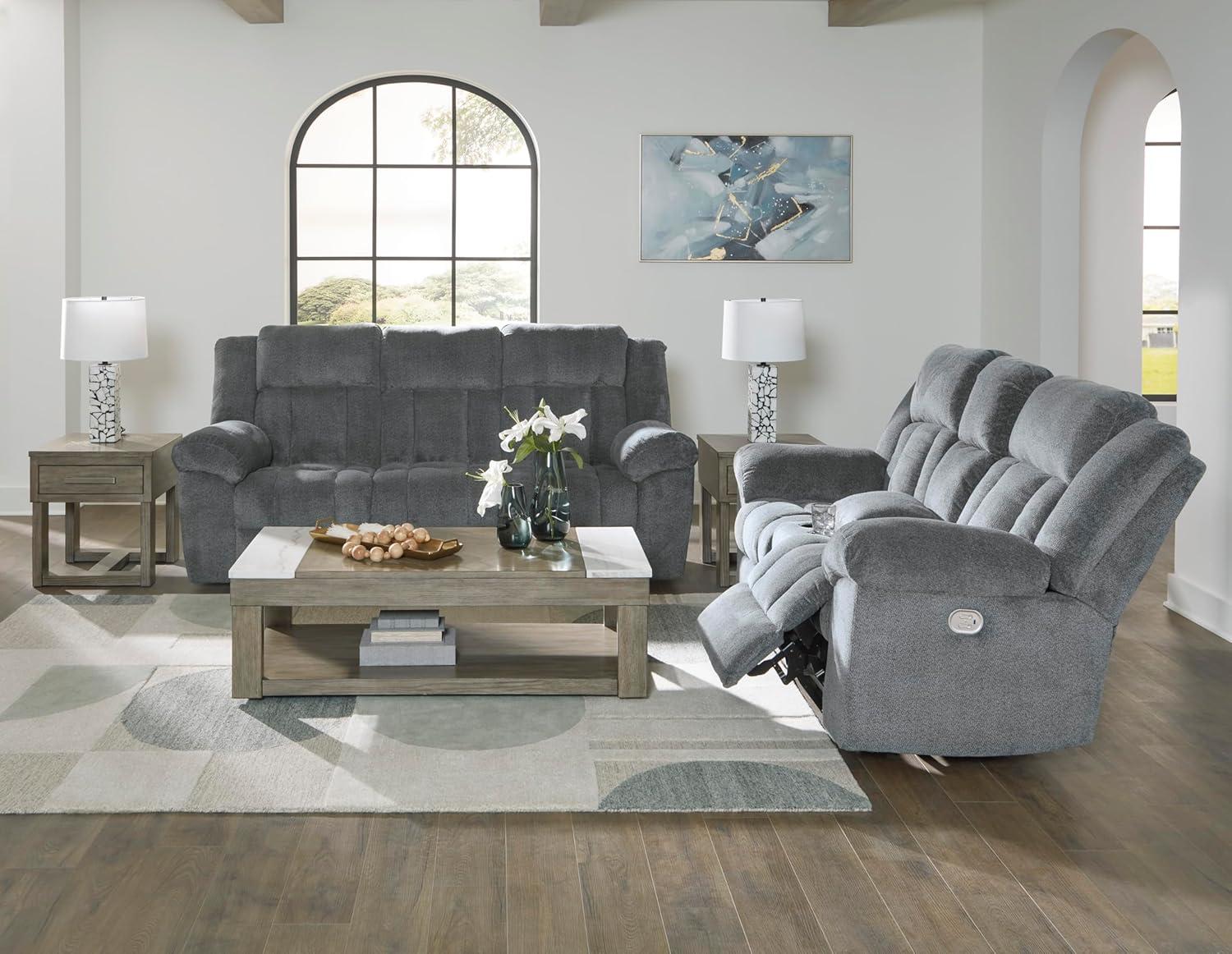 imageSignature Design by Ashley TipOff Classic Wall Hugger Power Recliner with Adjustable Headrest and USB Ports Light BrownGrey