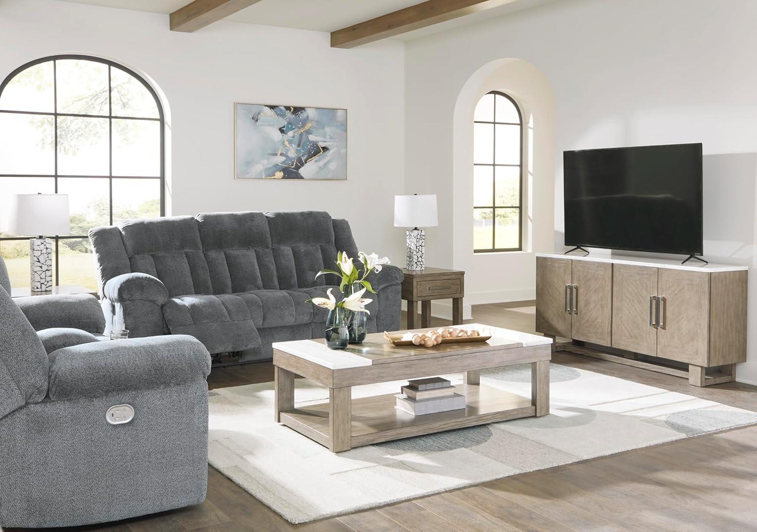 imageSignature Design by Ashley TipOff Classic Wall Hugger Power Recliner with Adjustable Headrest and USB Ports Light BrownGrey