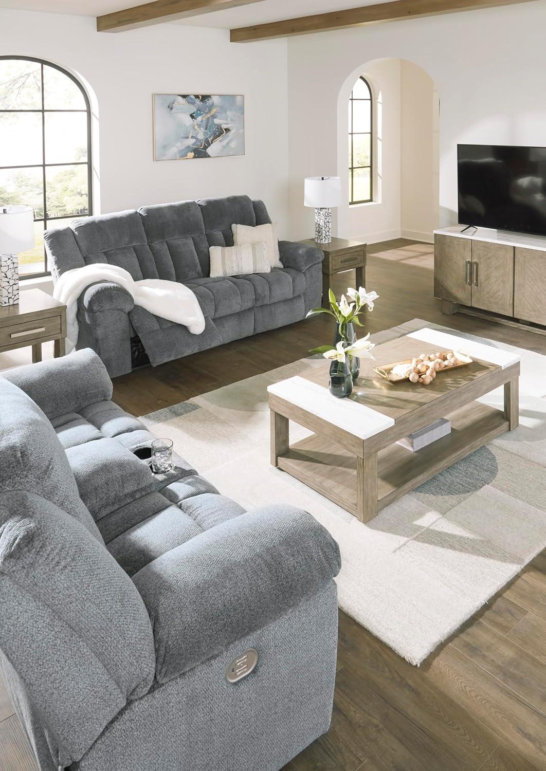 imageSignature Design by Ashley TipOff Classic Wall Hugger Power Recliner with Adjustable Headrest and USB Ports Light BrownGrey