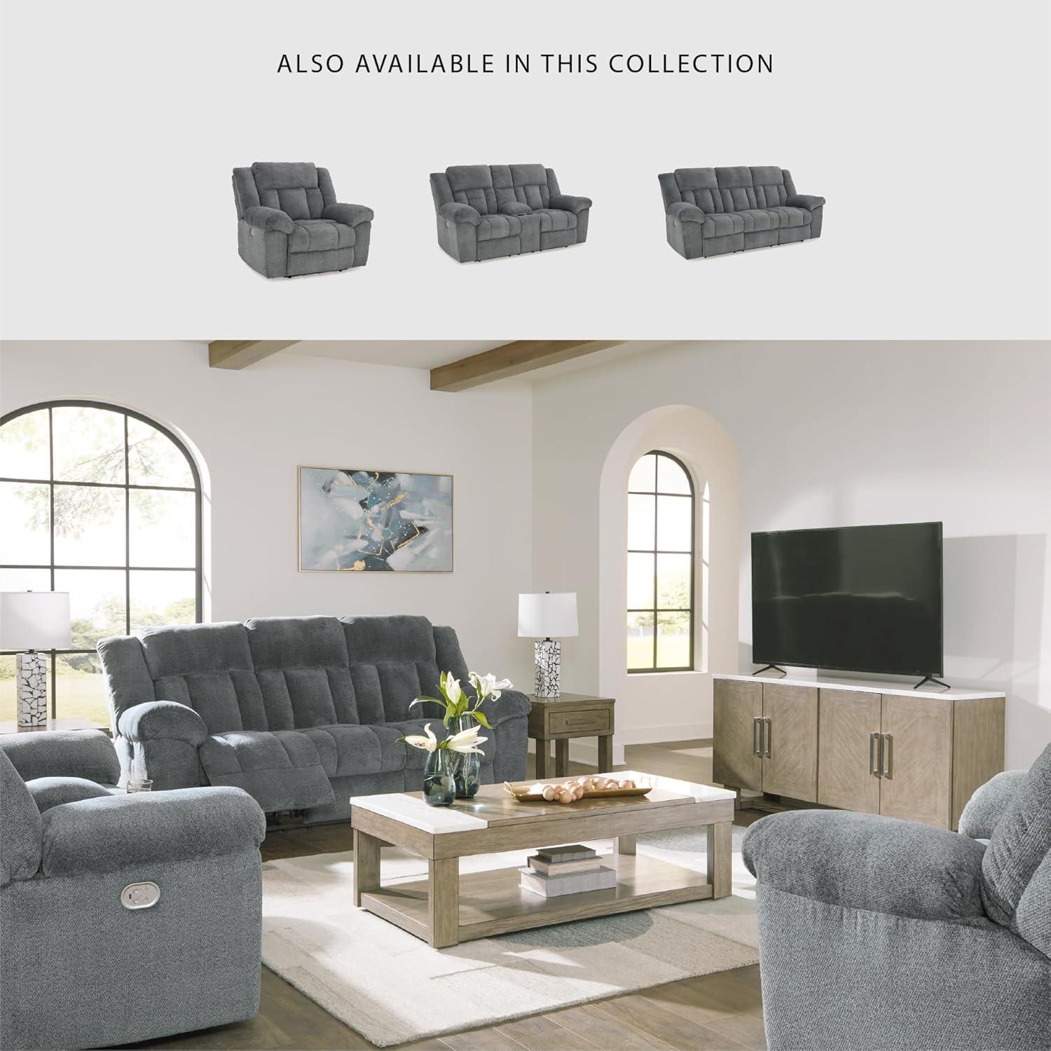imageSignature Design by Ashley TipOff Classic Wall Hugger Power Recliner with Adjustable Headrest and USB Ports Light BrownGrey