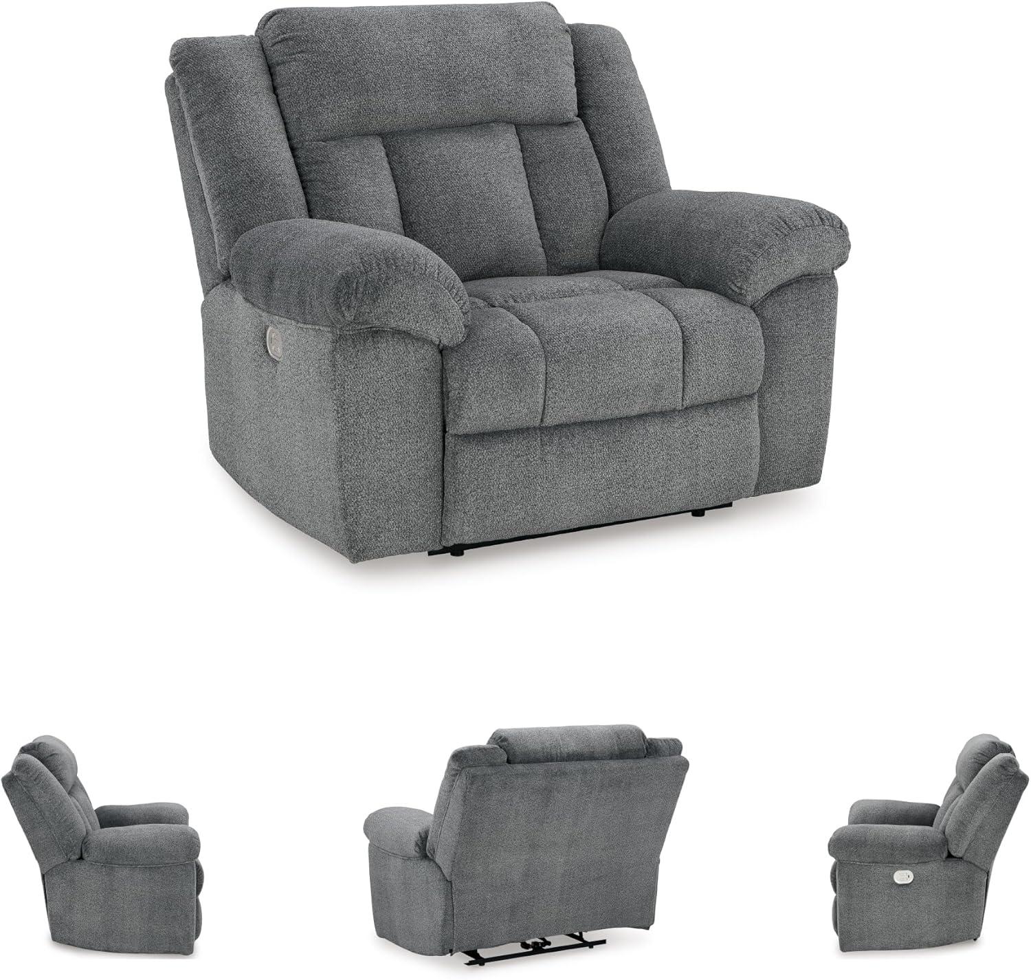 imageSignature Design by Ashley TipOff Classic Wall Hugger Power Recliner with Adjustable Headrest and USB Ports Light BrownGrey