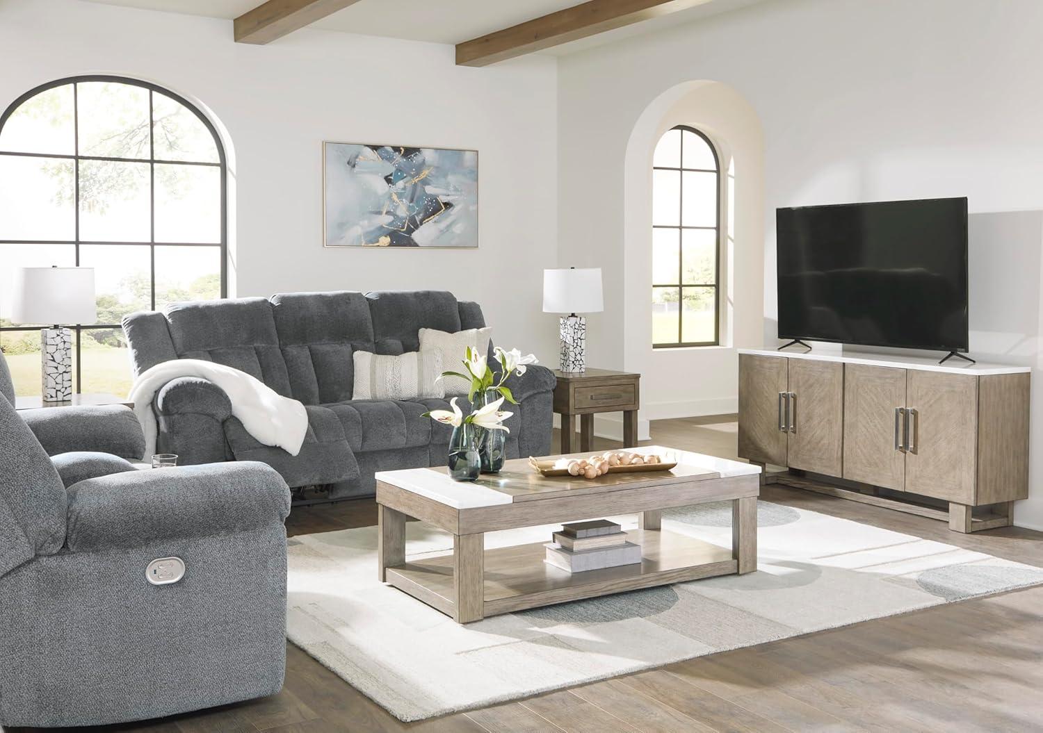 imageSignature Design by Ashley TipOff Classic Wall Hugger Power Recliner with Adjustable Headrest and USB Ports Light BrownGrey