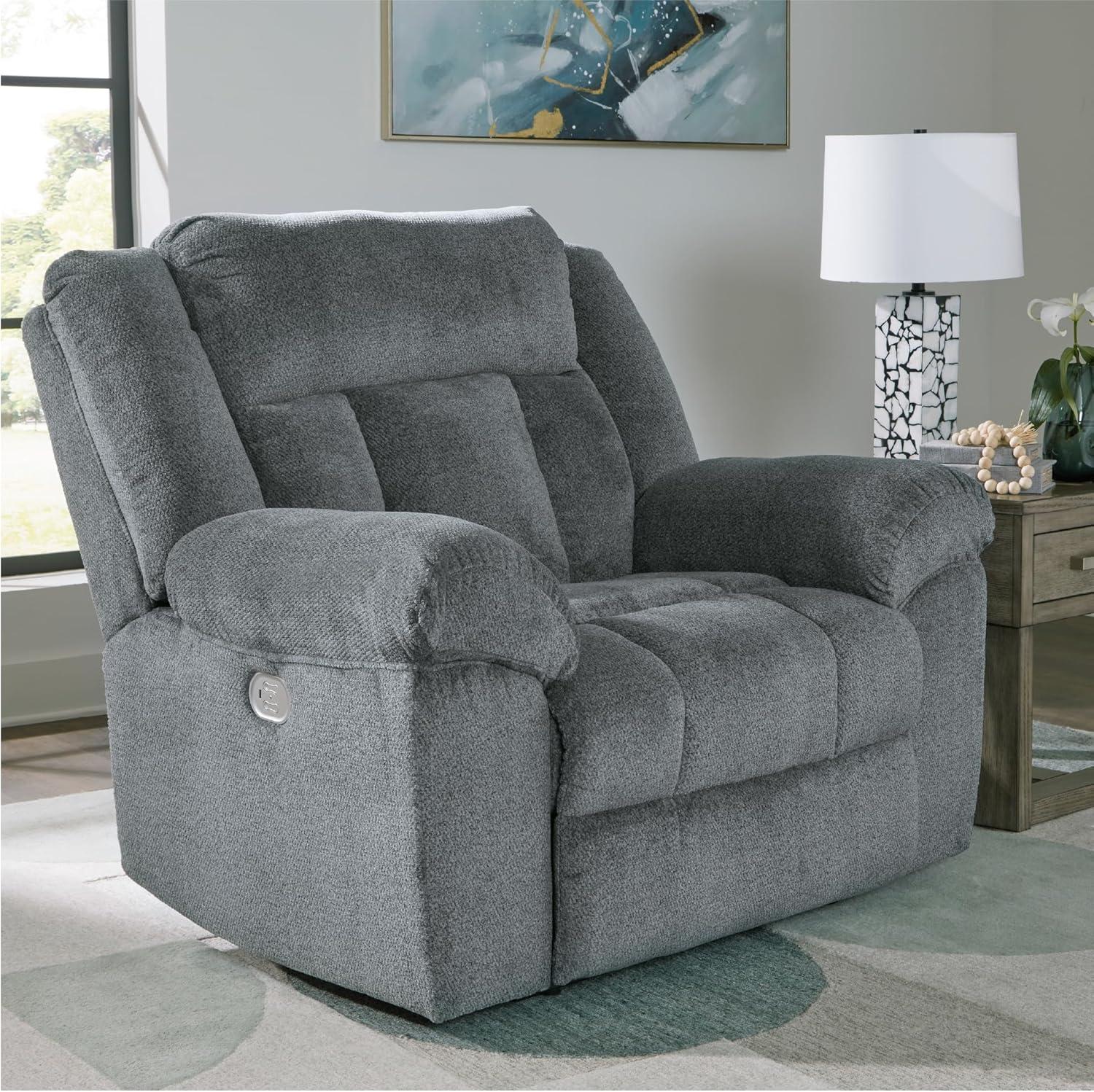 imageSignature Design by Ashley TipOff Classic Wall Hugger Power Recliner with Adjustable Headrest and USB Ports Light BrownGrey
