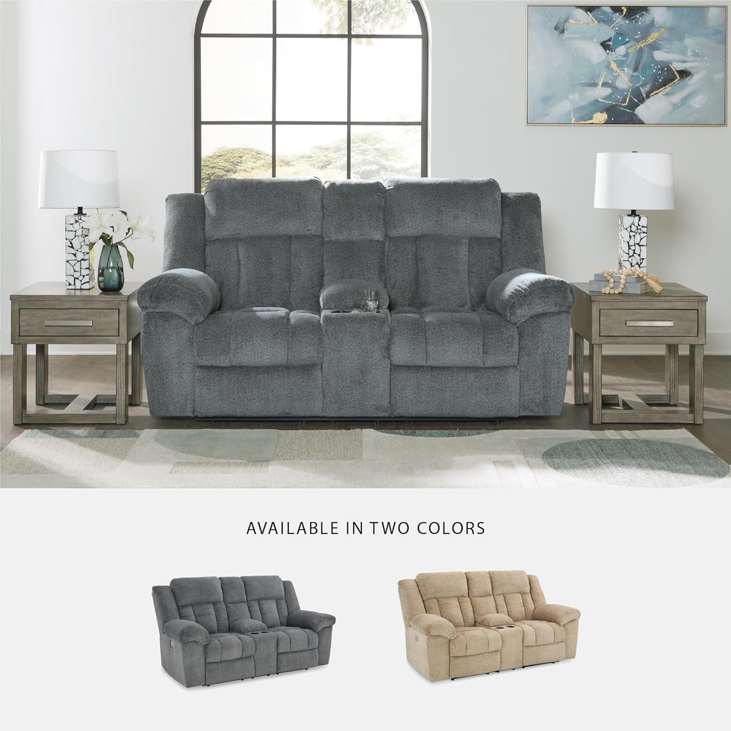 imageSignature Design by Ashley TipOff Classic Wall Hugger Power Recliner with Adjustable Headrest and USB Ports Light BrownGrey