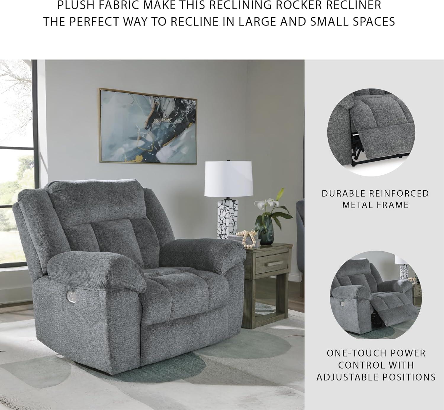 imageSignature Design by Ashley TipOff Classic Wall Hugger Power Recliner with Adjustable Headrest and USB Ports Light BrownGrey
