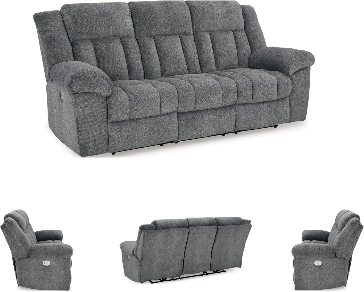 imageSignature Design by Ashley TipOff Classic Wall Hugger Power Recliner with Adjustable Headrest and USB Ports Light BrownGrey