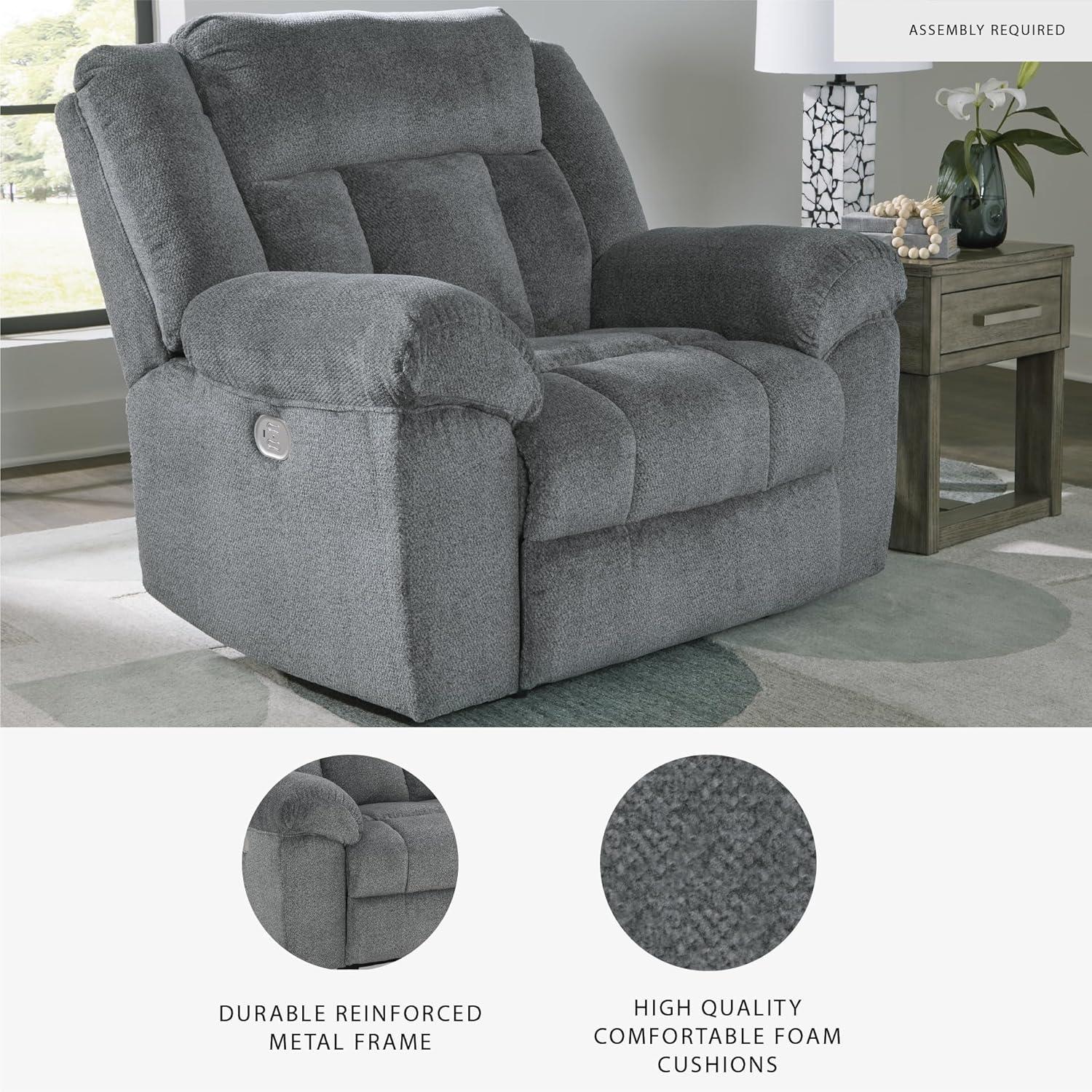 imageSignature Design by Ashley TipOff Classic Wall Hugger Power Recliner with Adjustable Headrest and USB Ports Light BrownGrey