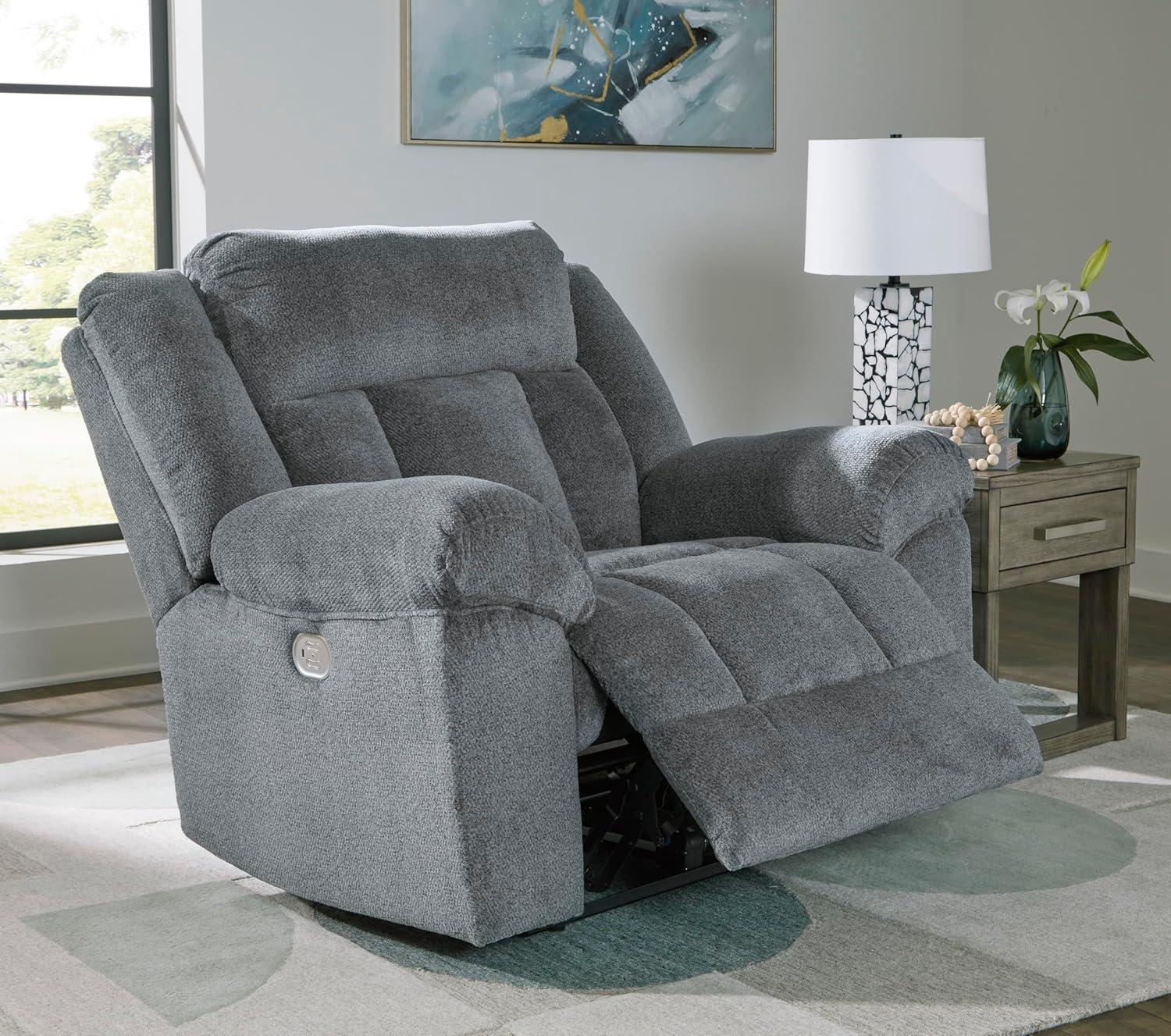 imageSignature Design by Ashley TipOff Classic Wall Hugger Power Recliner with Adjustable Headrest and USB Ports Light BrownGrey
