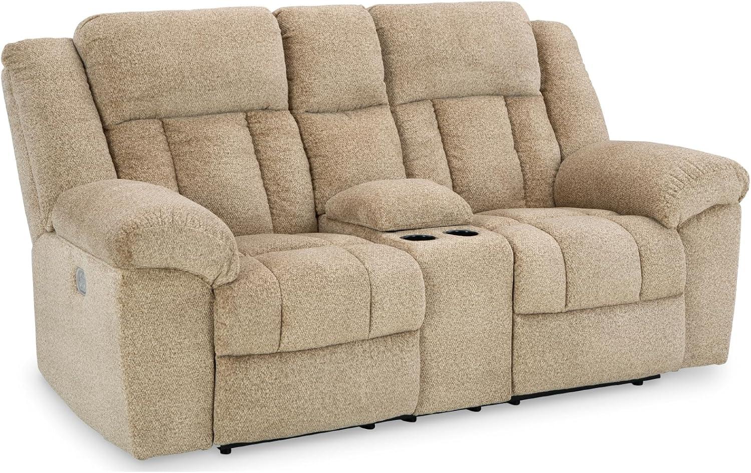 imageSignature Design by Ashley TipOff Classic Wall Hugger Power Recliner with Adjustable Headrest and USB Ports Light BrownLight Brown