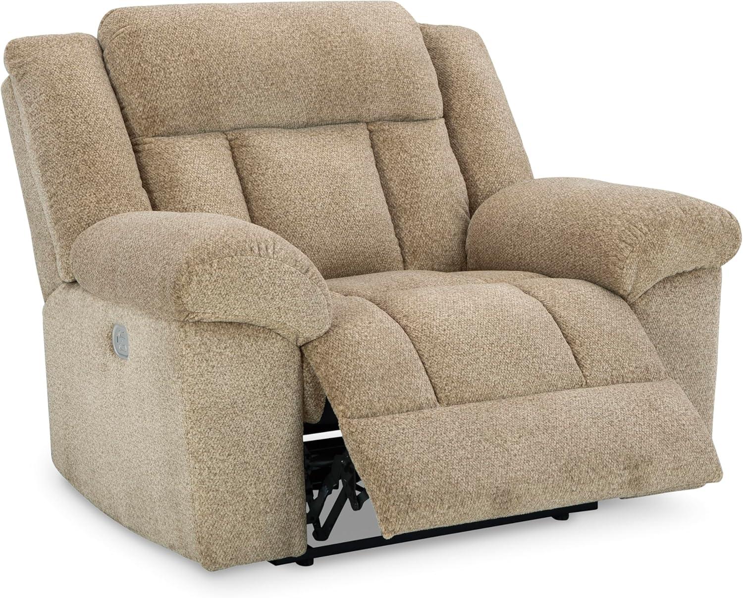 imageSignature Design by Ashley TipOff Classic Wall Hugger Power Recliner with Adjustable Headrest and USB Ports Light BrownLight Brown