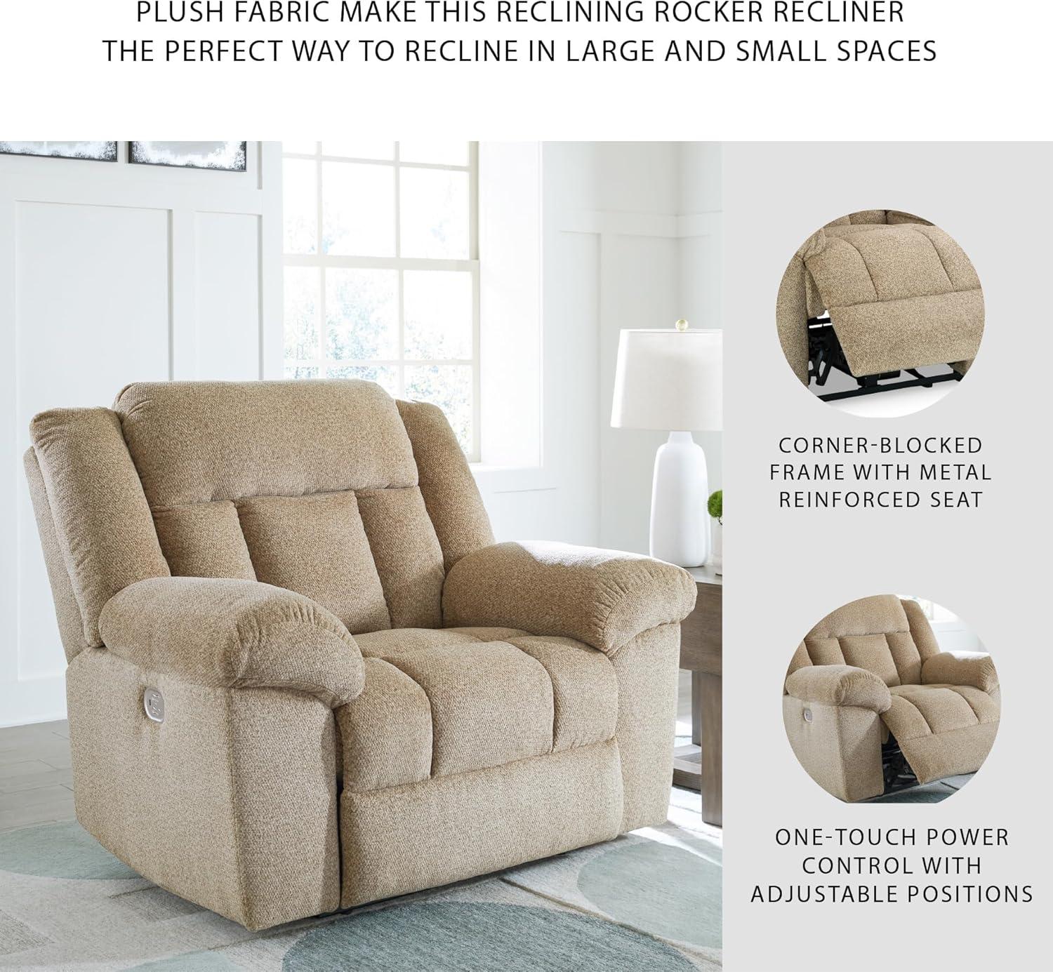 imageSignature Design by Ashley TipOff Classic Wall Hugger Power Recliner with Adjustable Headrest and USB Ports Light BrownLight Brown