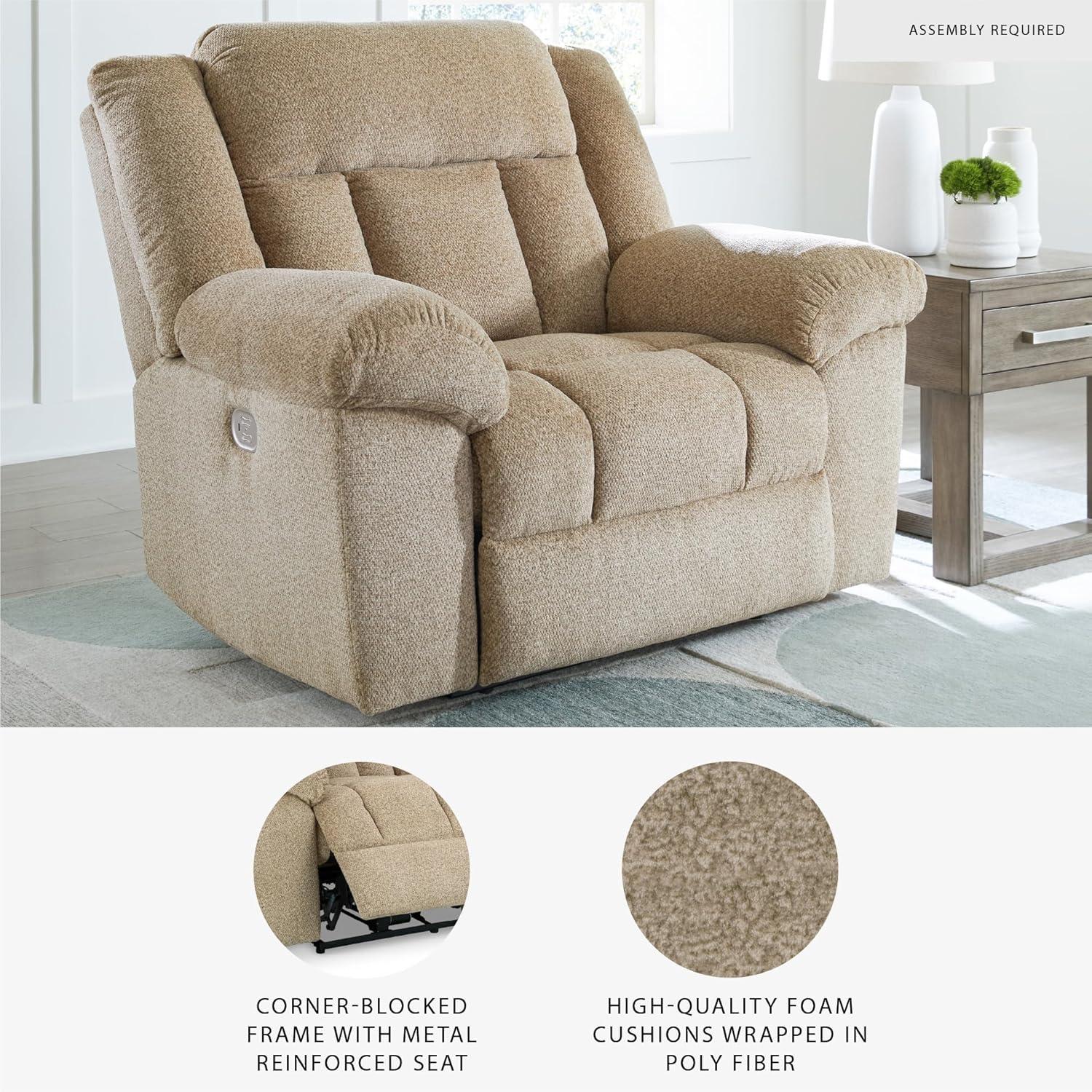 imageSignature Design by Ashley TipOff Classic Wall Hugger Power Recliner with Adjustable Headrest and USB Ports Light BrownLight Brown