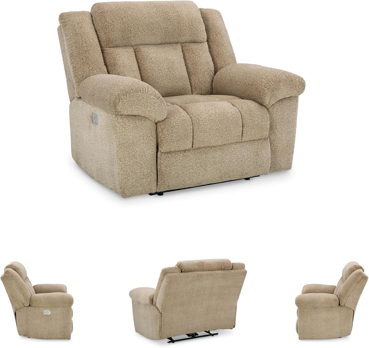 imageSignature Design by Ashley TipOff Classic Wall Hugger Power Recliner with Adjustable Headrest and USB Ports Light BrownLight Brown