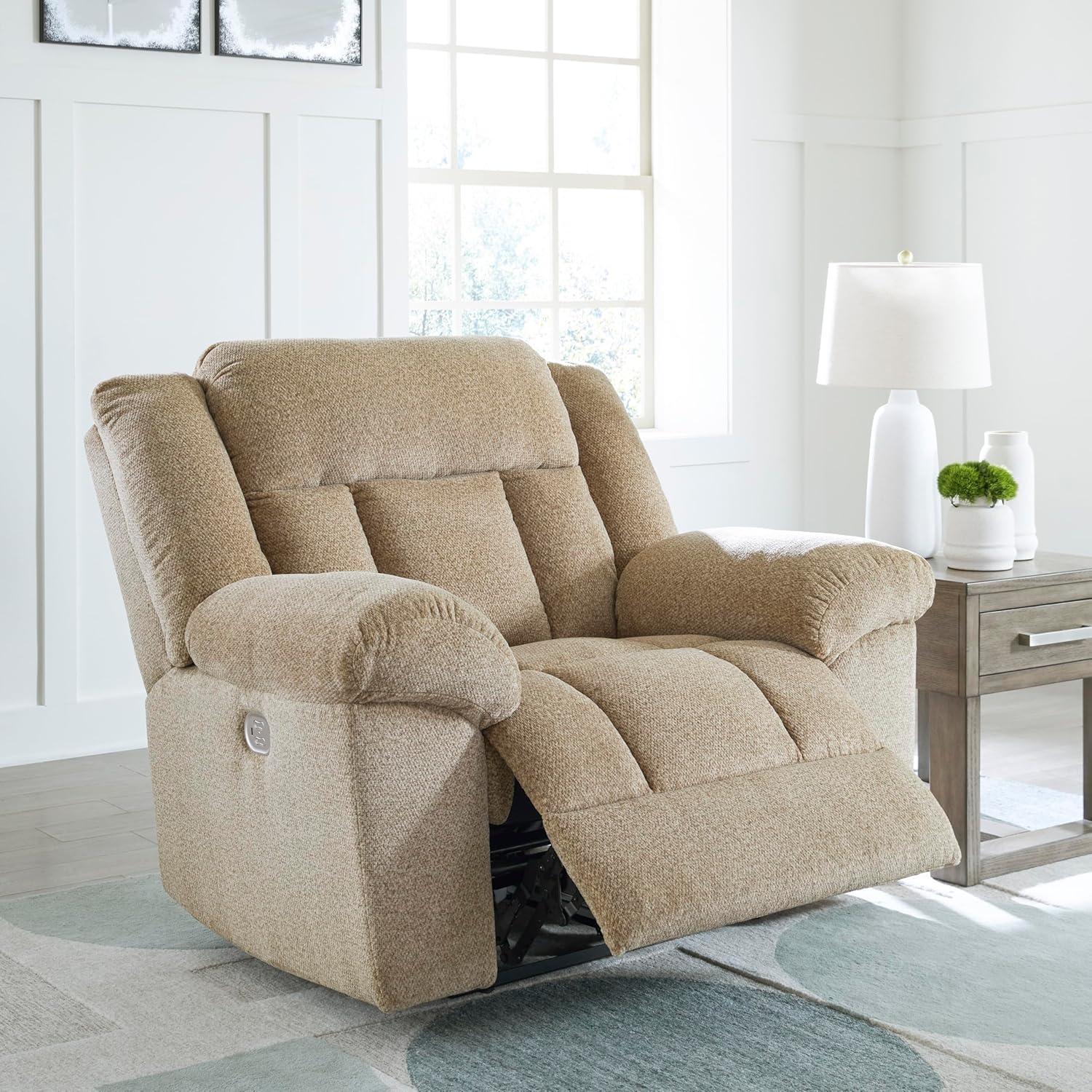 imageSignature Design by Ashley TipOff Classic Wall Hugger Power Recliner with Adjustable Headrest and USB Ports Light BrownLight Brown