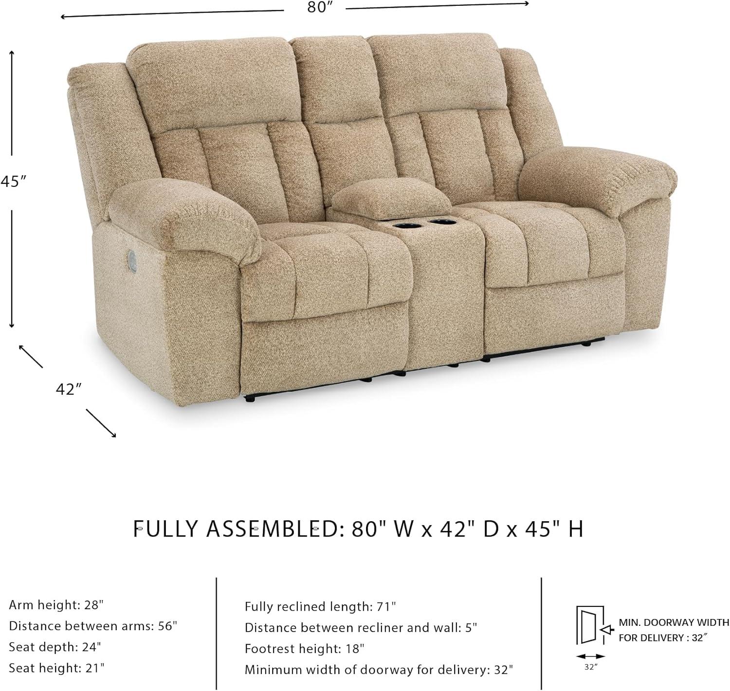 imageSignature Design by Ashley TipOff Classic Wall Hugger Power Recliner with Adjustable Headrest and USB Ports Light BrownLight Brown