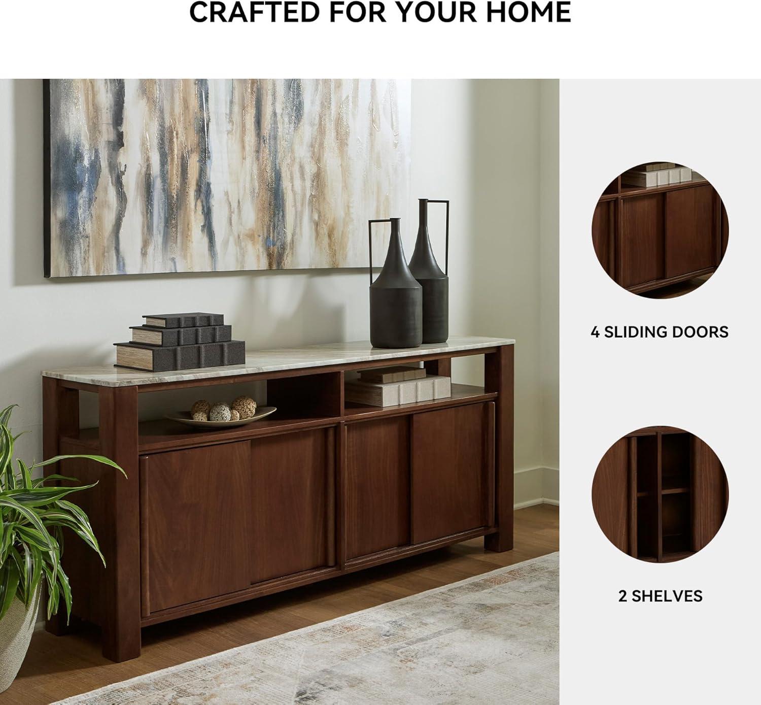 imageSignature Design by Ashley Tobinville Contemporary 4Door Accent Cabinet with Fixed Shelves Dark Brown