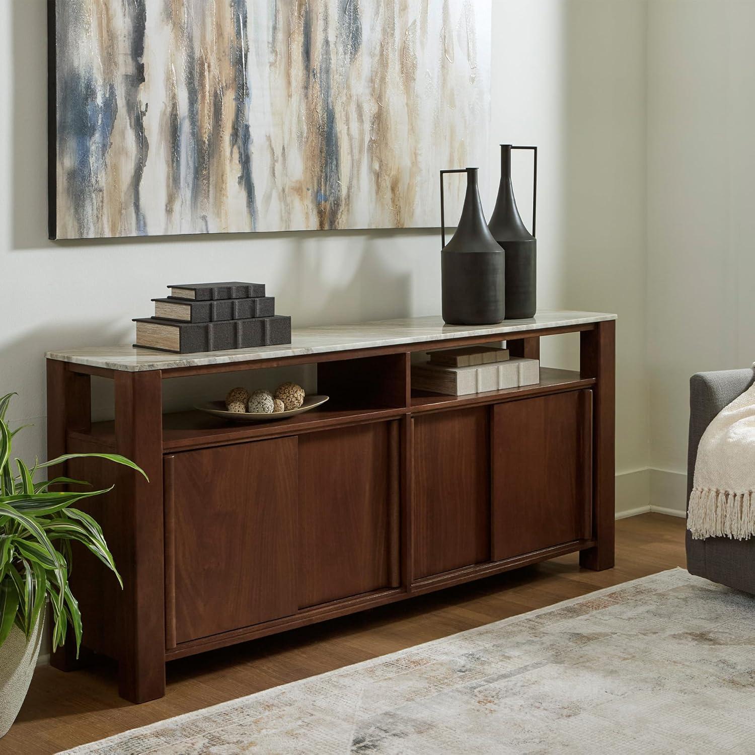 imageSignature Design by Ashley Tobinville Contemporary 4Door Accent Cabinet with Fixed Shelves Dark Brown