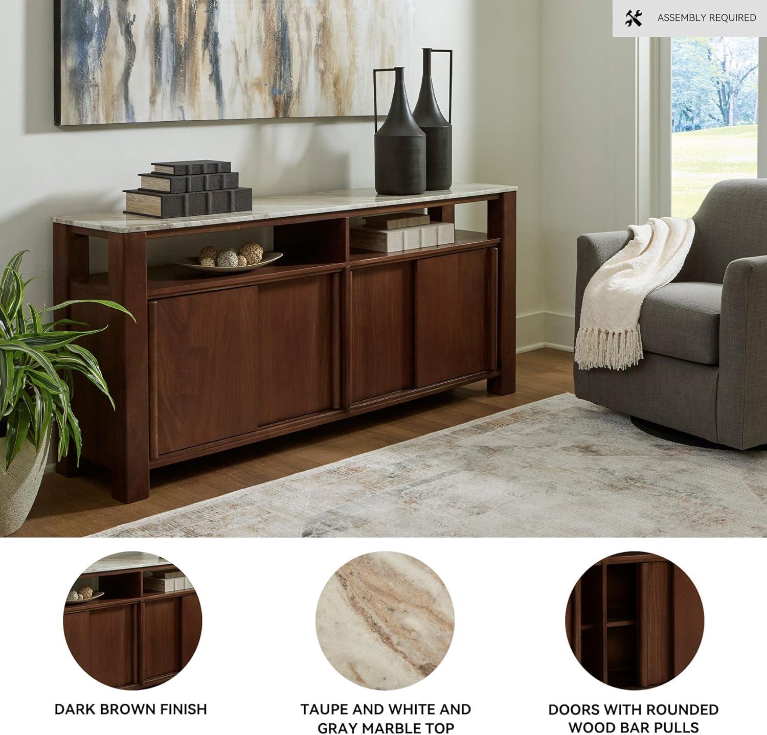 imageSignature Design by Ashley Tobinville Contemporary 4Door Accent Cabinet with Fixed Shelves Dark Brown